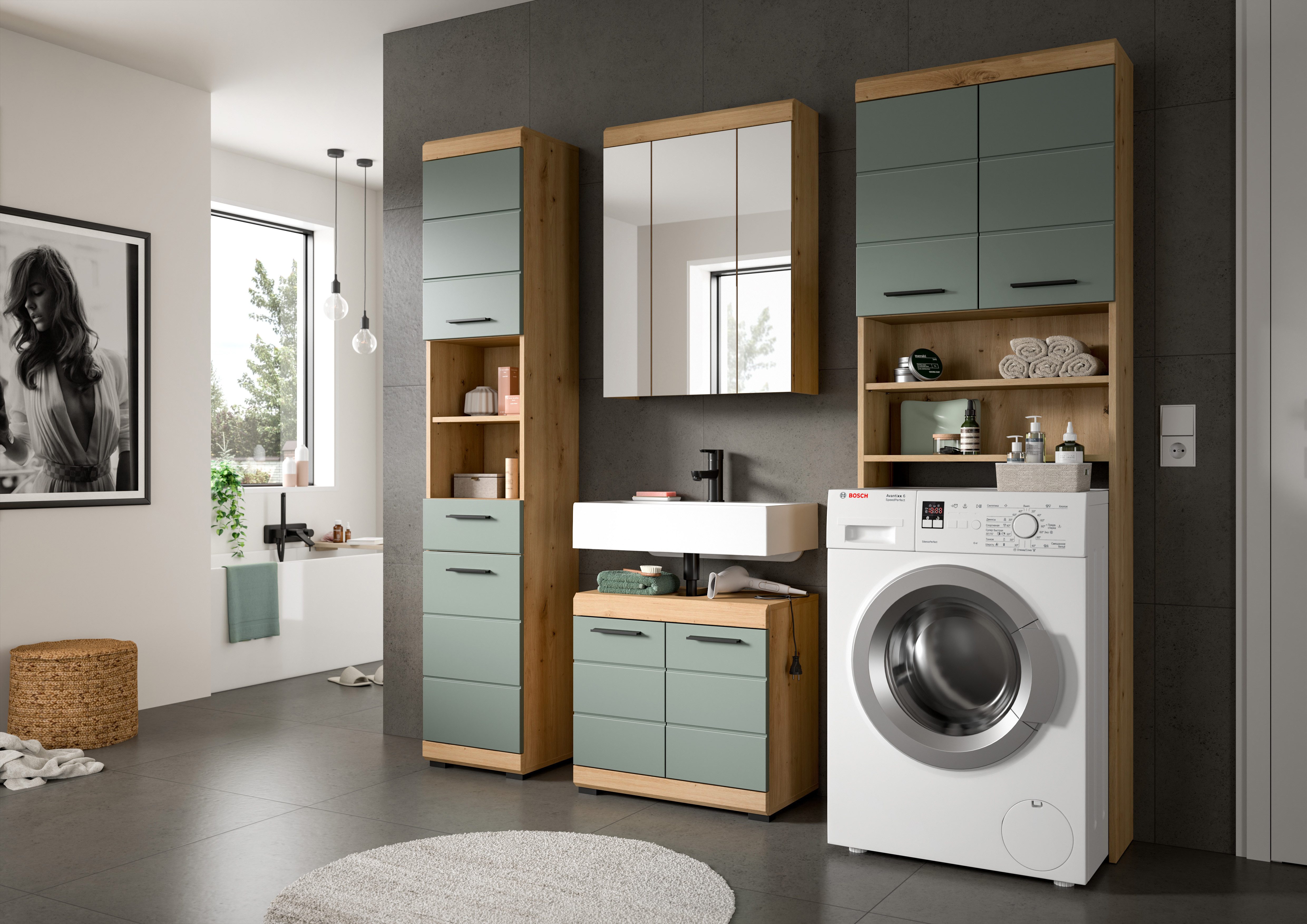 INOSIGN Kast voor wasmachine Siena, breedte 63 cm, voor wasmachine & droger, 2 deuren, MDF-front