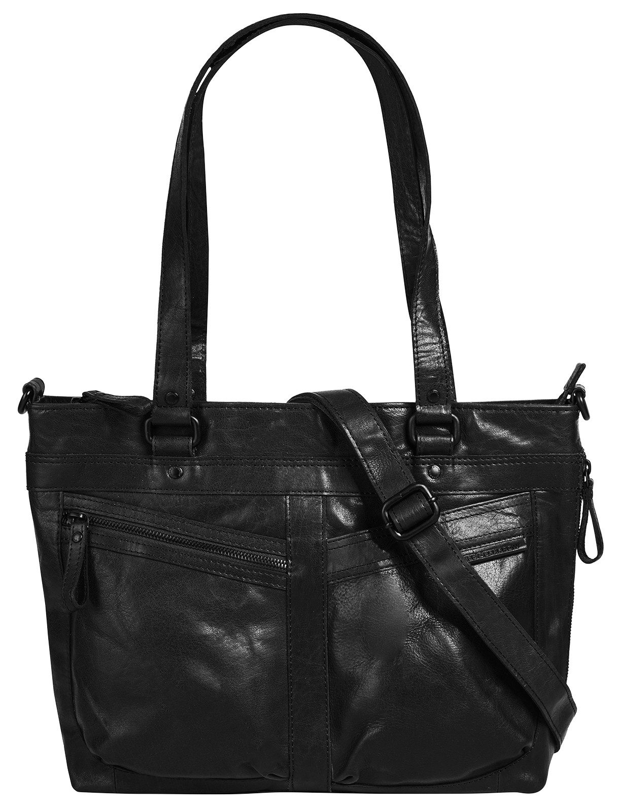 Spikes & Sparrow Shopper echt leder dames shoppers maat Onesize zwart