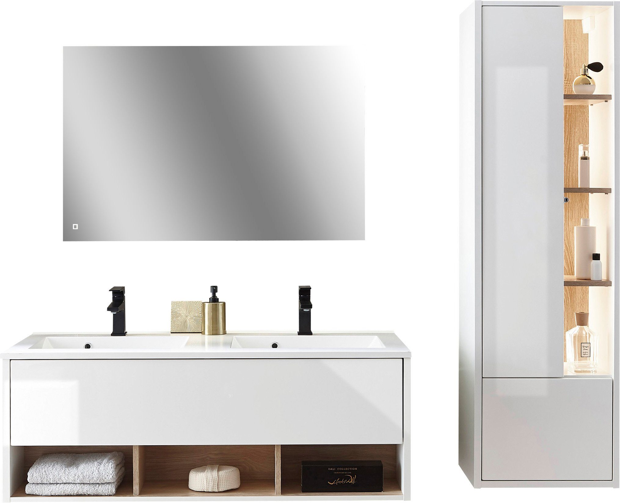 Places of Style Badkamerserie Studio Line, bad in modern ontwerp, 3-delig badkamer Kast, wastafel en spiegel, in twee kleuren beschikbaar, opbergruimte (3-delig)