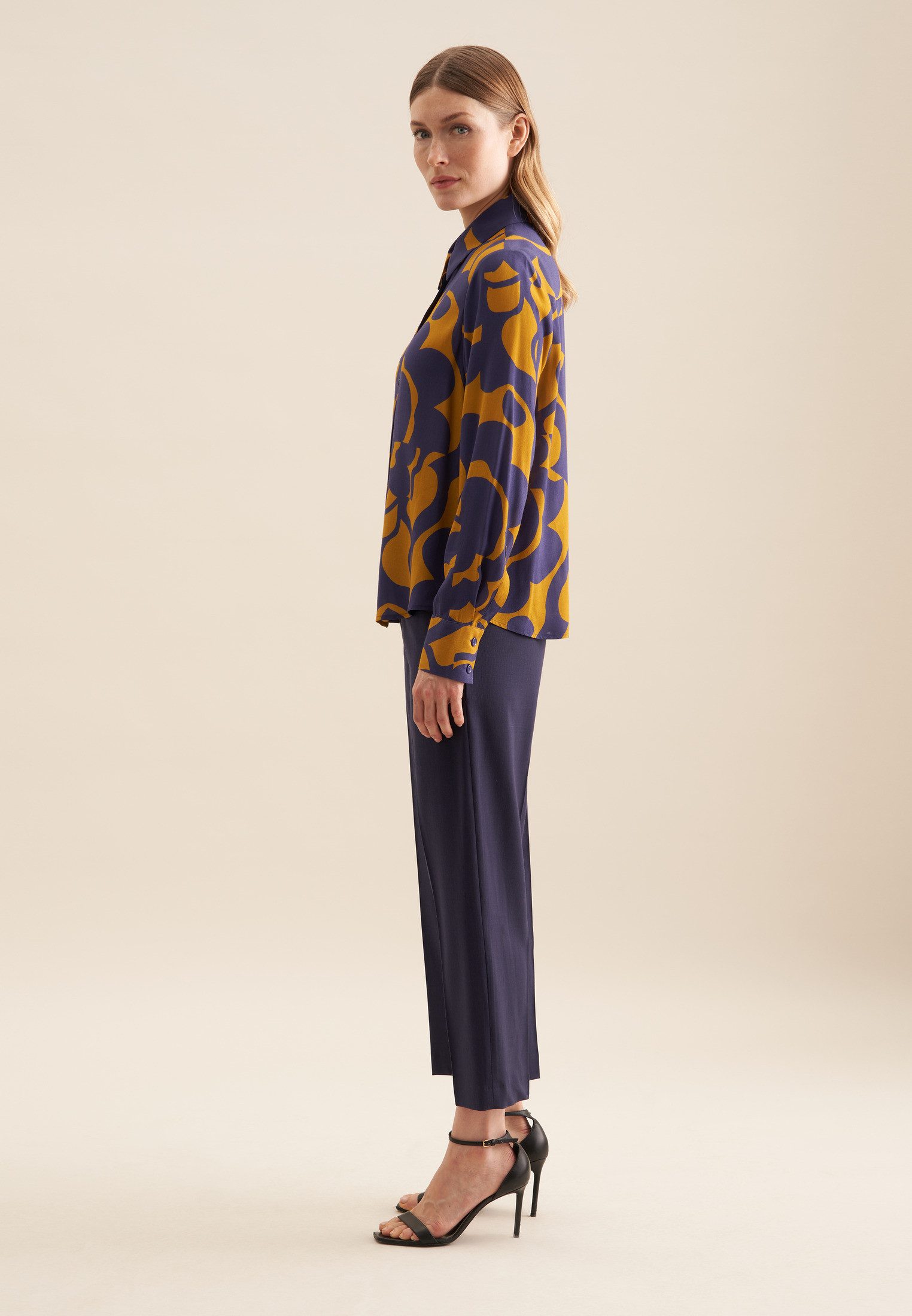 seidensticker Overhemdblouse Zwarte roos Lange mouwen kraag geometrische motieven