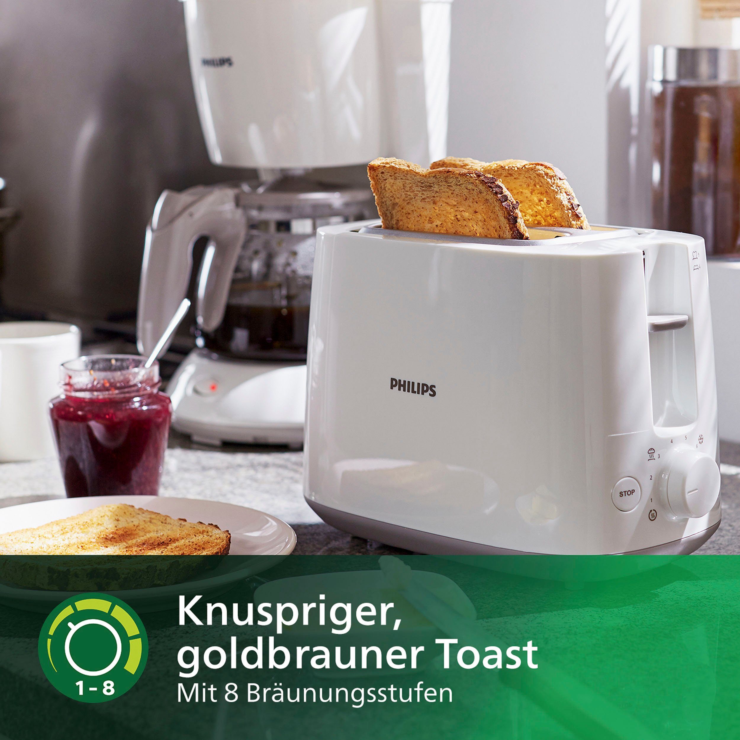 Philips Toaster HD2581/00 geïntegreerde opzethouder voor broodjes, wit