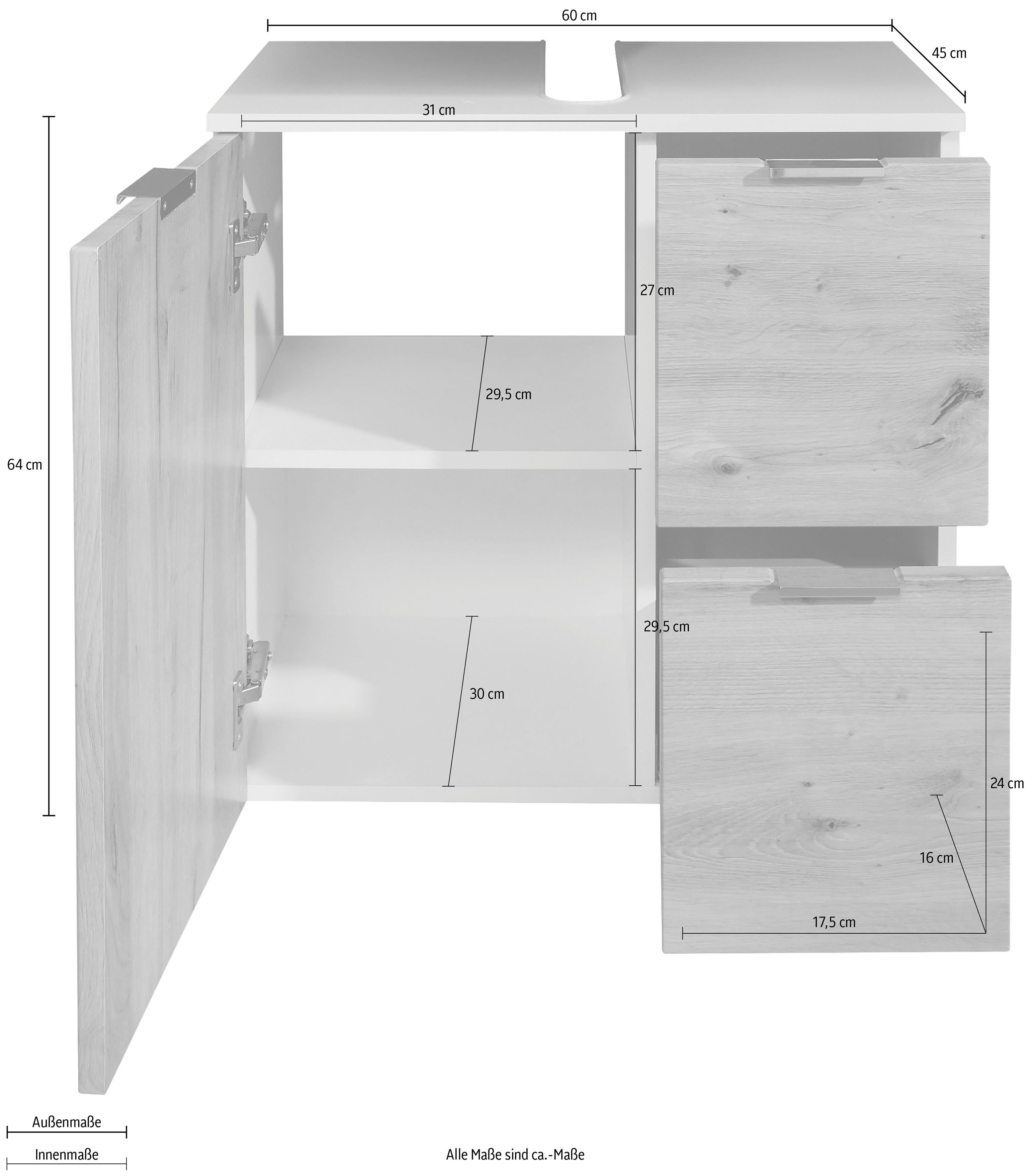 trendteam Wastafelonderkast Concept One Wastafel met 2 vakken en 2 lades in wit/echt houtlook