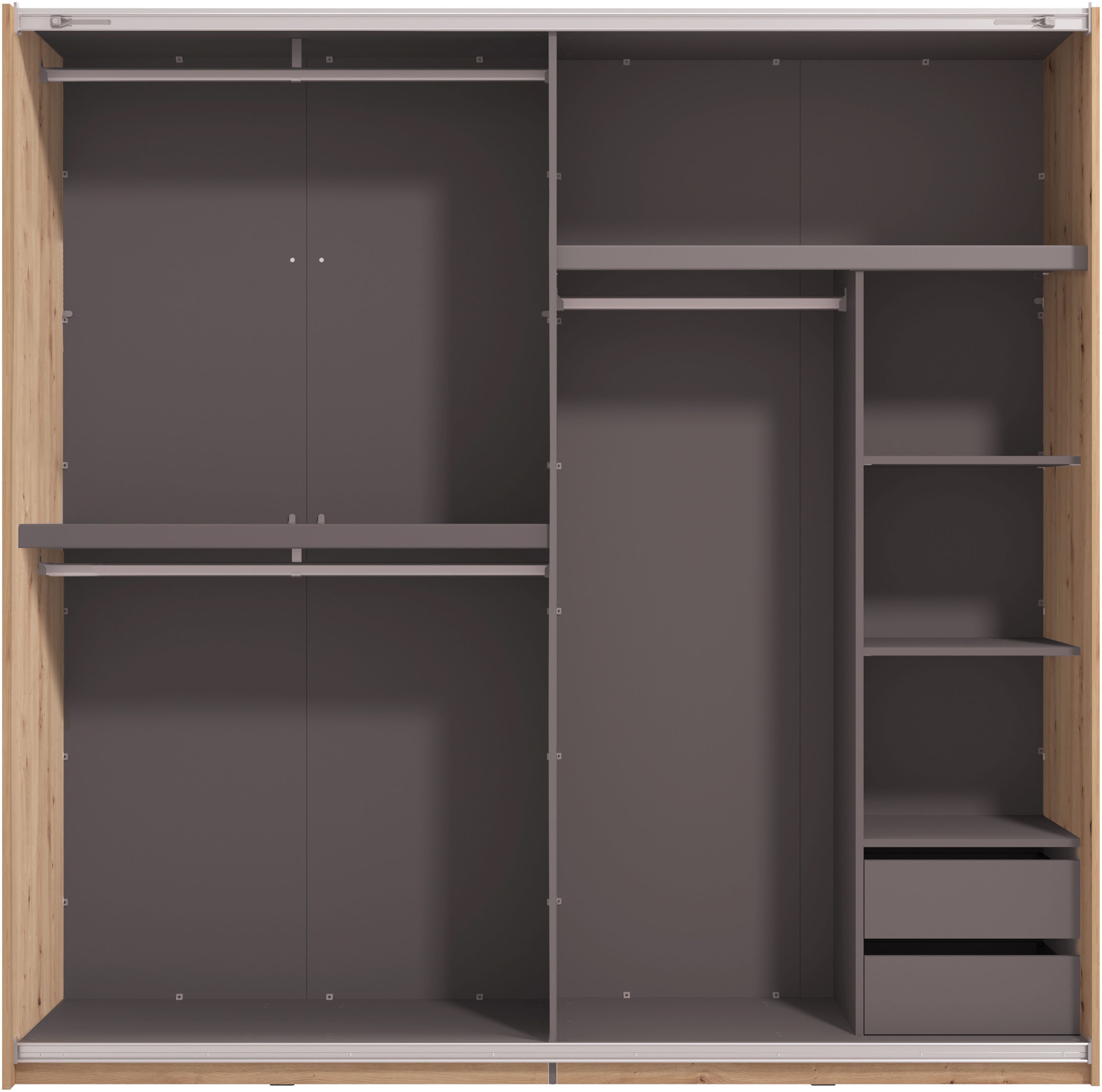 INOSIGN Schuifdeurkast Modena, breedte 245 cm, FSC-gecertificeerd, trendkleur cashmere Slaapkamerkast met spiegel, met verschillende binneninrichtingen