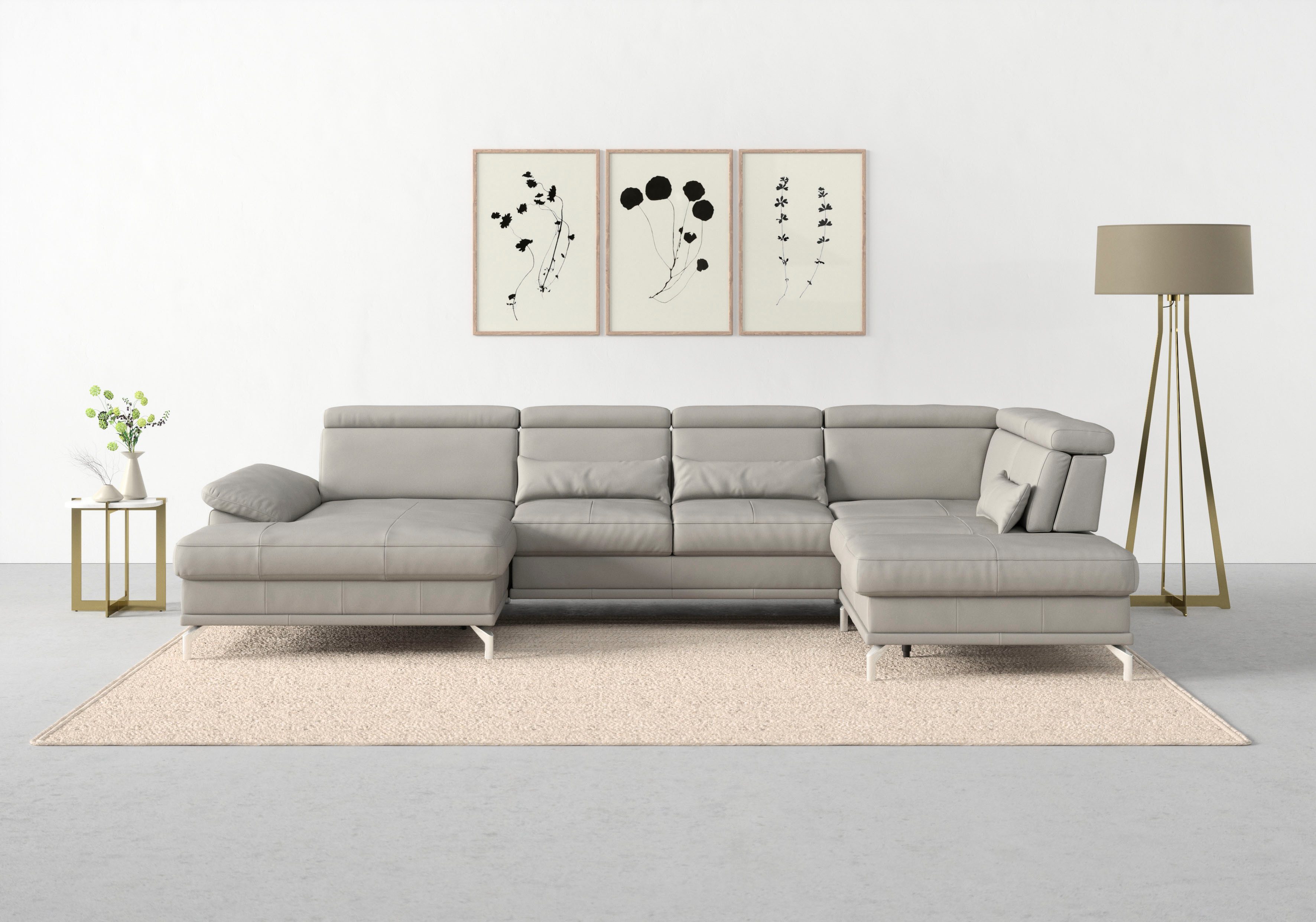 sit&more Zithoek Cabrio U-vorm, met zitdiepteverstelling, arm- en hoofdsteunverstelling grijs, zithoeken, Breedte ligoppervlak: 280 cm, Lengte
