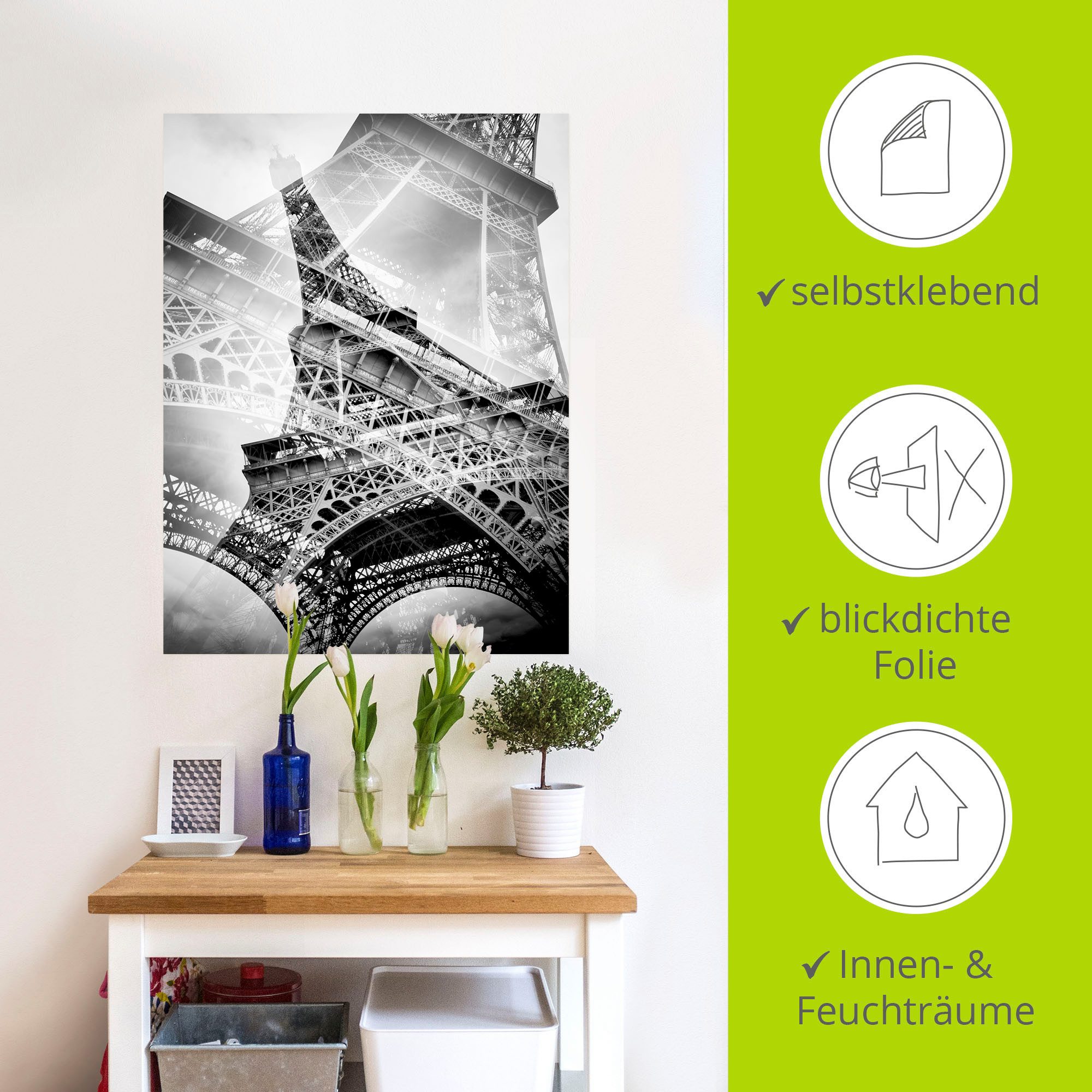 Artland Artprint De dubbele Eiffeltoren als artprint van aluminium, artprint voor buiten, poster, muursticker in diverse maten formaten