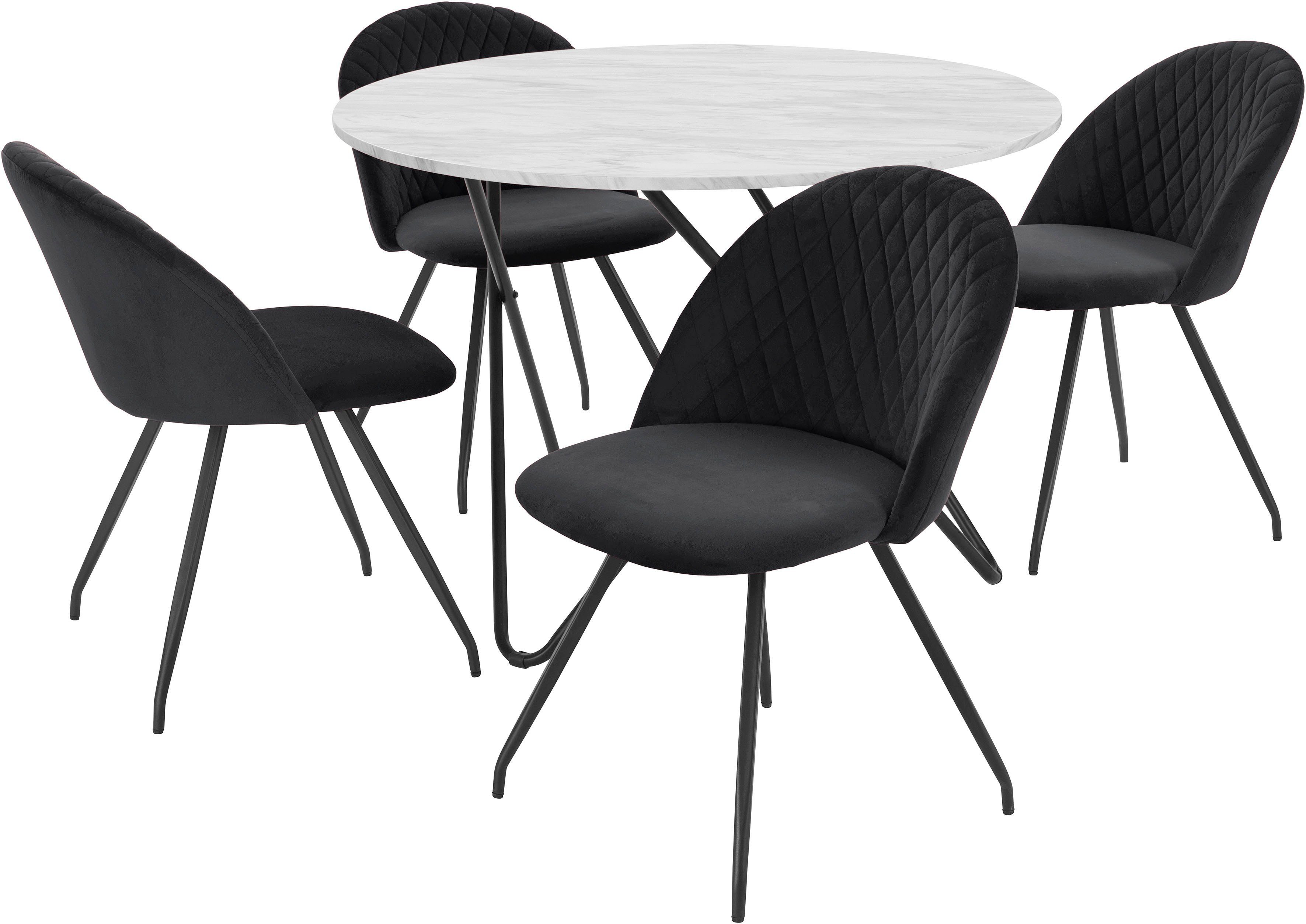 INOSIGN Eethoek Emmajonas moderne ronde tafel in marmerlook (set, 5-delig)