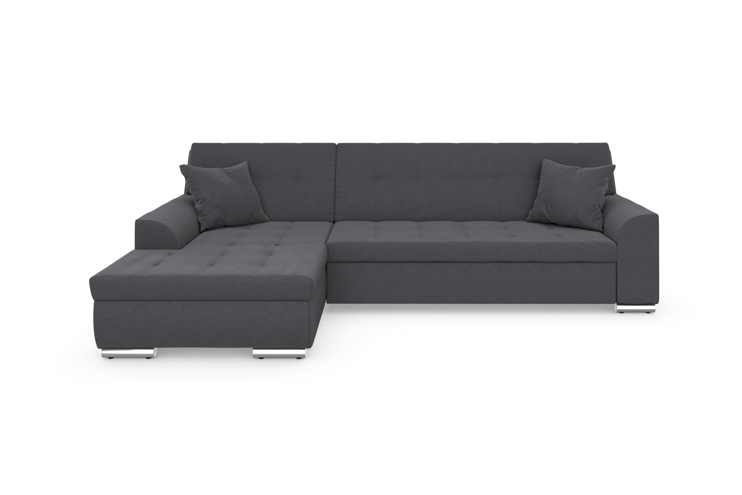 DOMO collection Hoekbank Treviso veel bekledingen, ook in cord, L-vorm, B/D/H: 267/80/83 cm optioneel met slaapbank functie, incl. sierkussens, hoogwaardig doorgestikt patroon