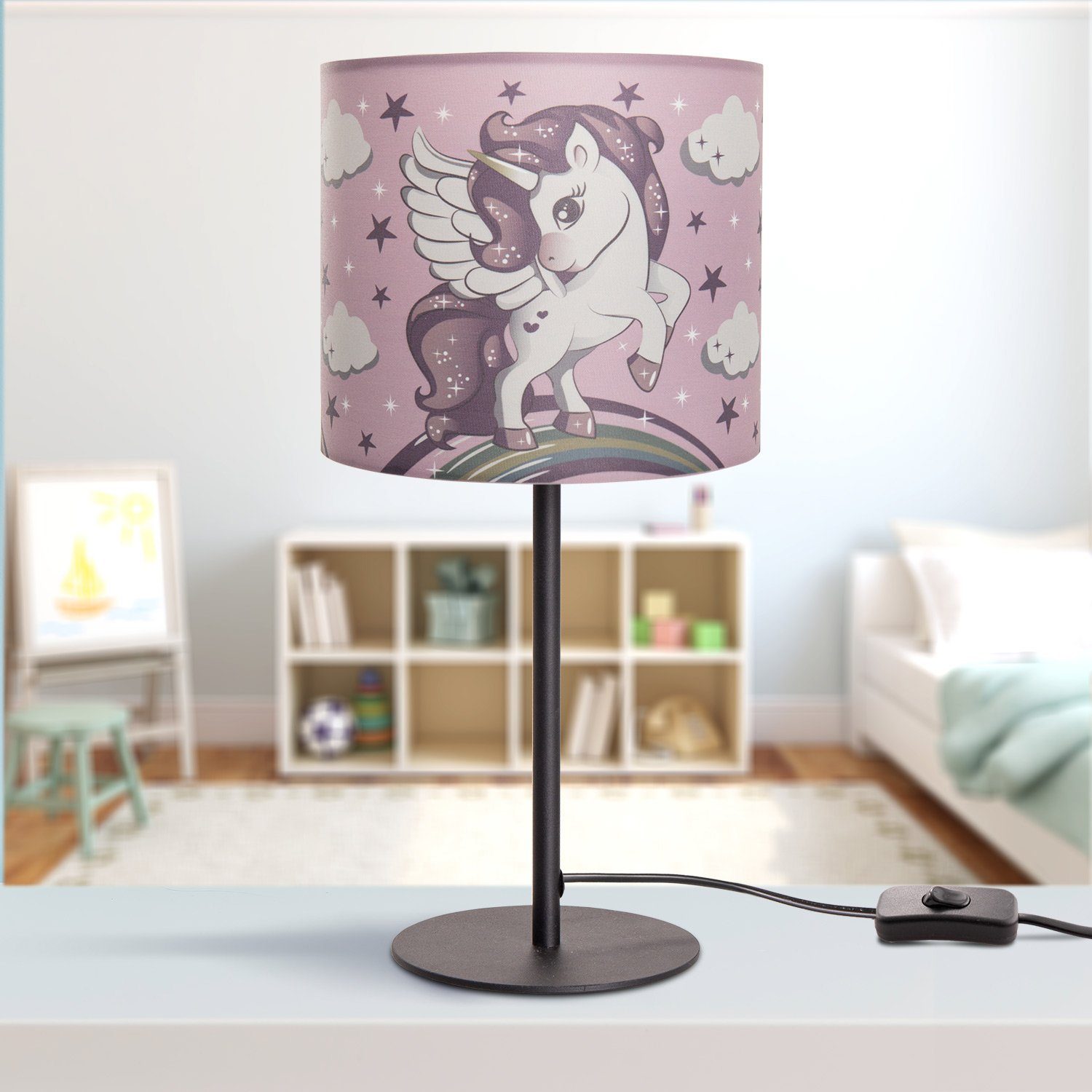 Paco Home Tafellamp Cosmo 213 Kinderlamp LED kinderkamer, eenhoorn lamp, meisjes tafellamp E14