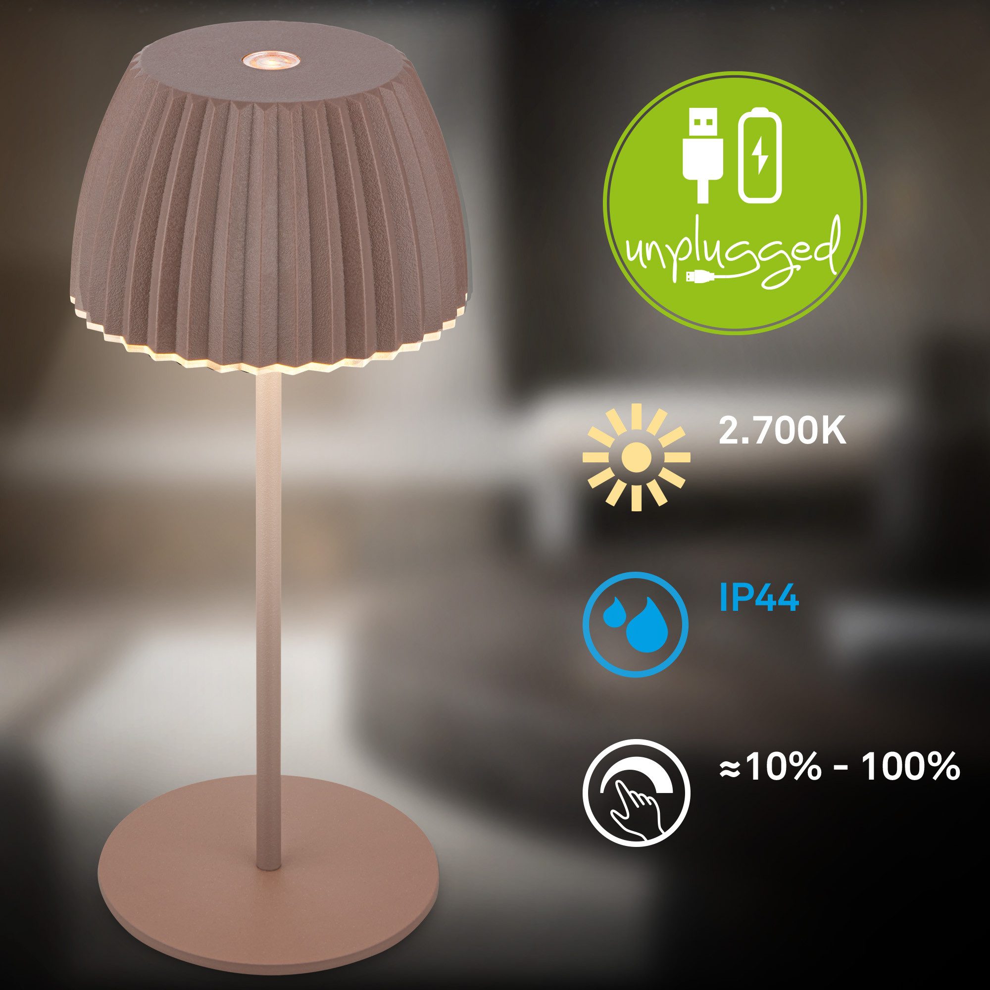 Briloner Leuchten Led-tafellamp Accu LED tafellamp, mini, umbrasand