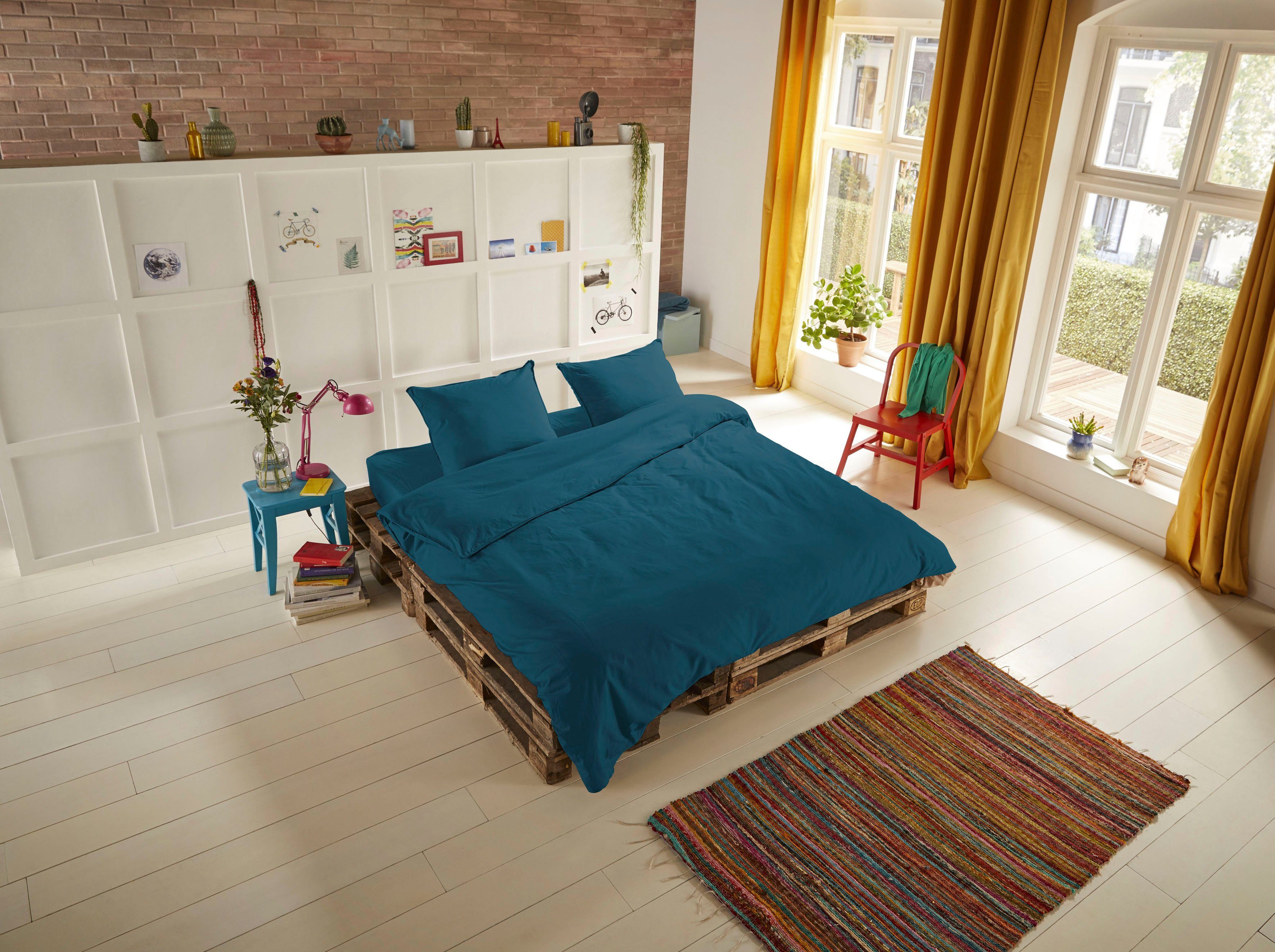 hip Overtrekset Hip Uni 100% katoen, mako-satijn, 135x200, effen wit, rits (2-delig) dekbedovertrekken maat 1x 135x200 cm blauw