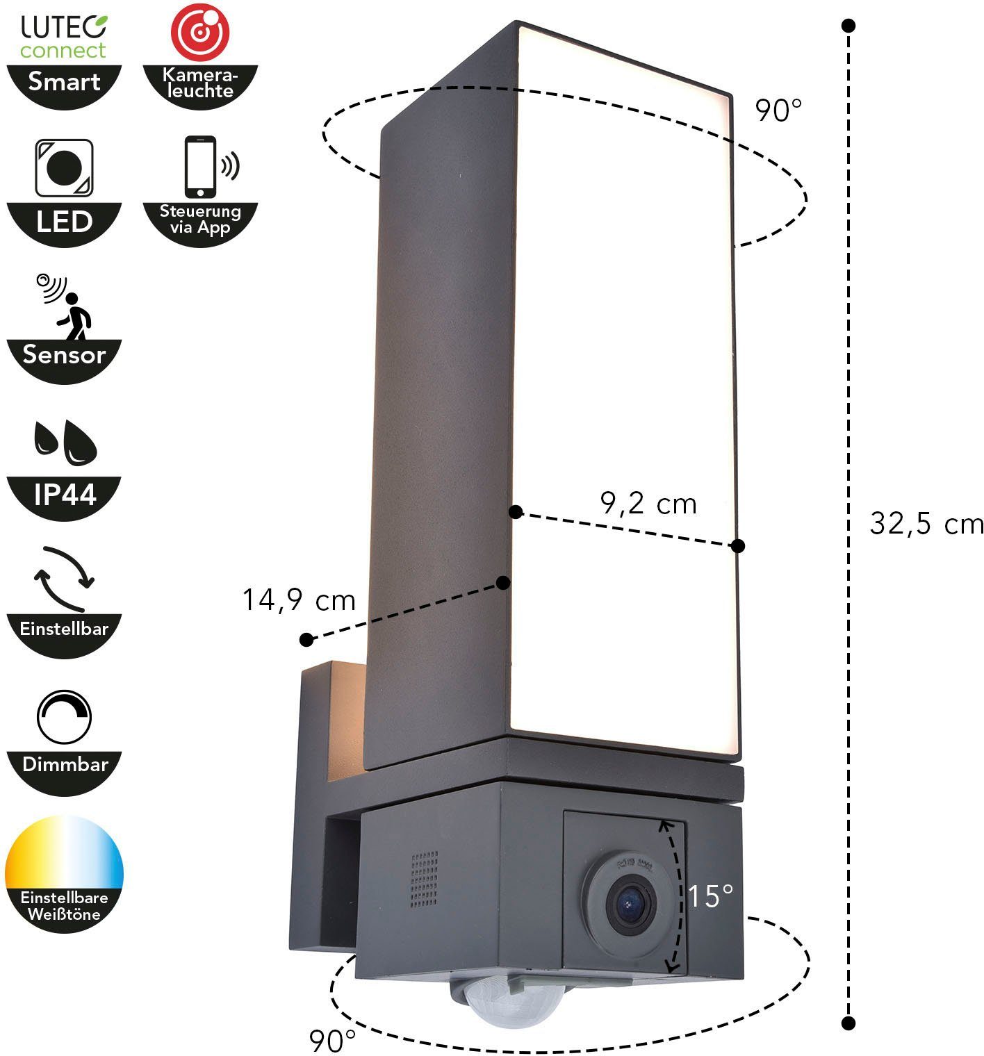LUTEC Slimme ledlamp Cuba Smart-Home camera lamp (1 stuk)