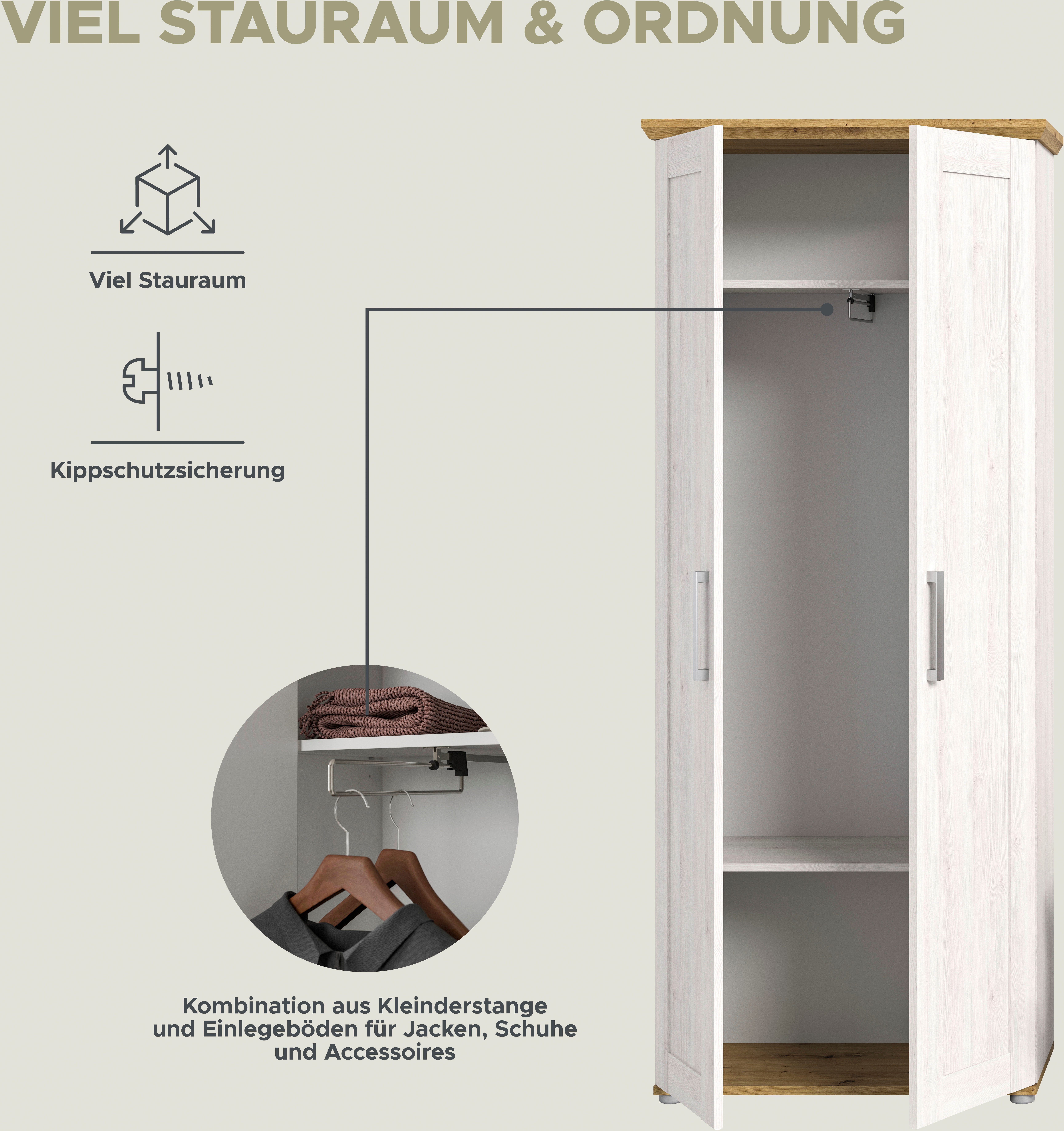 Home affaire Halmeubelset Cosenza, Breedte ca. 175 cm, 2-kleurig, 3-delig, bestaande uit: (3-delig)