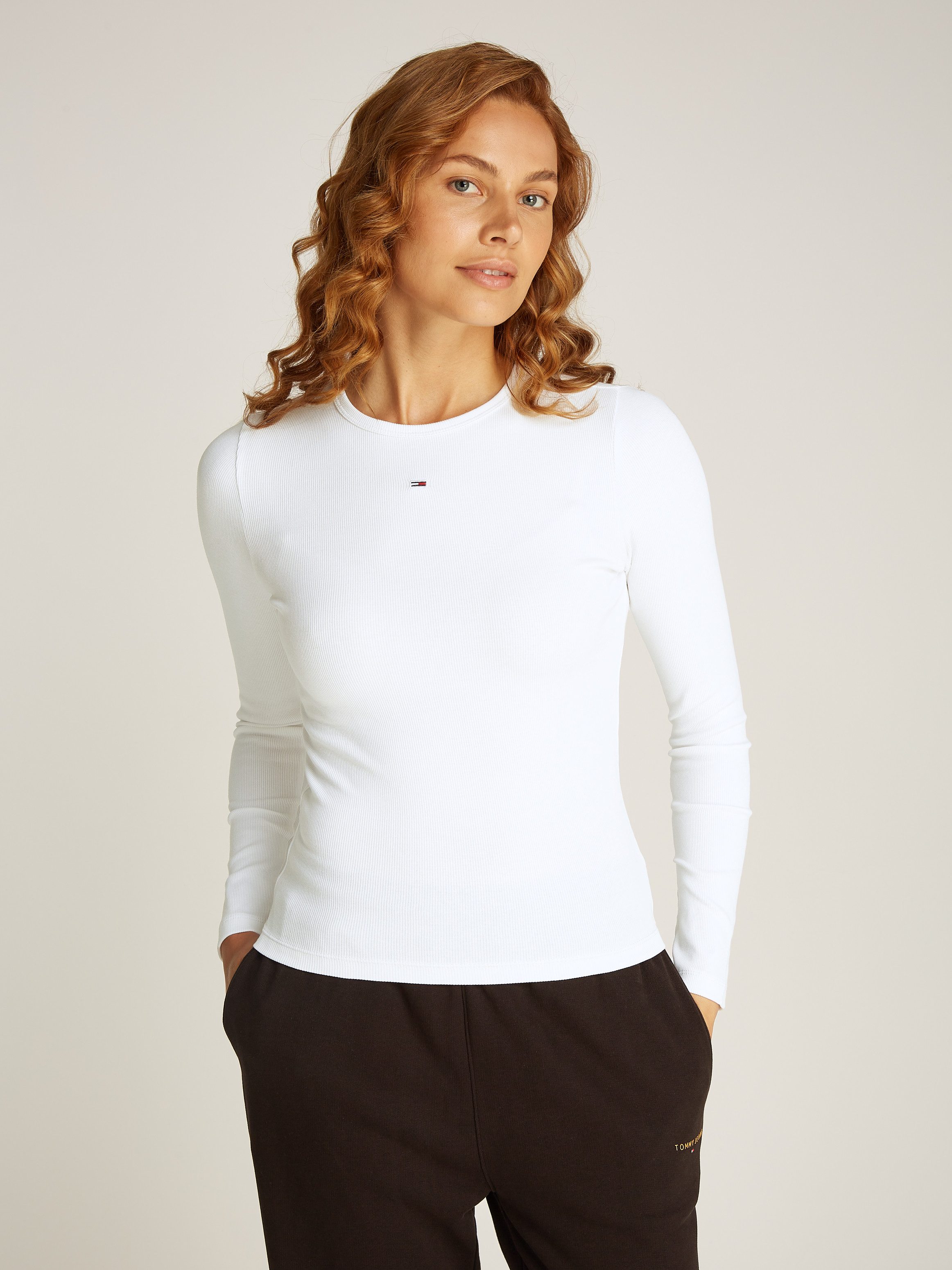 TOMMY JEANS Shirt met lange mouwen Slim Essential Rib Longsleeve Rippshirt