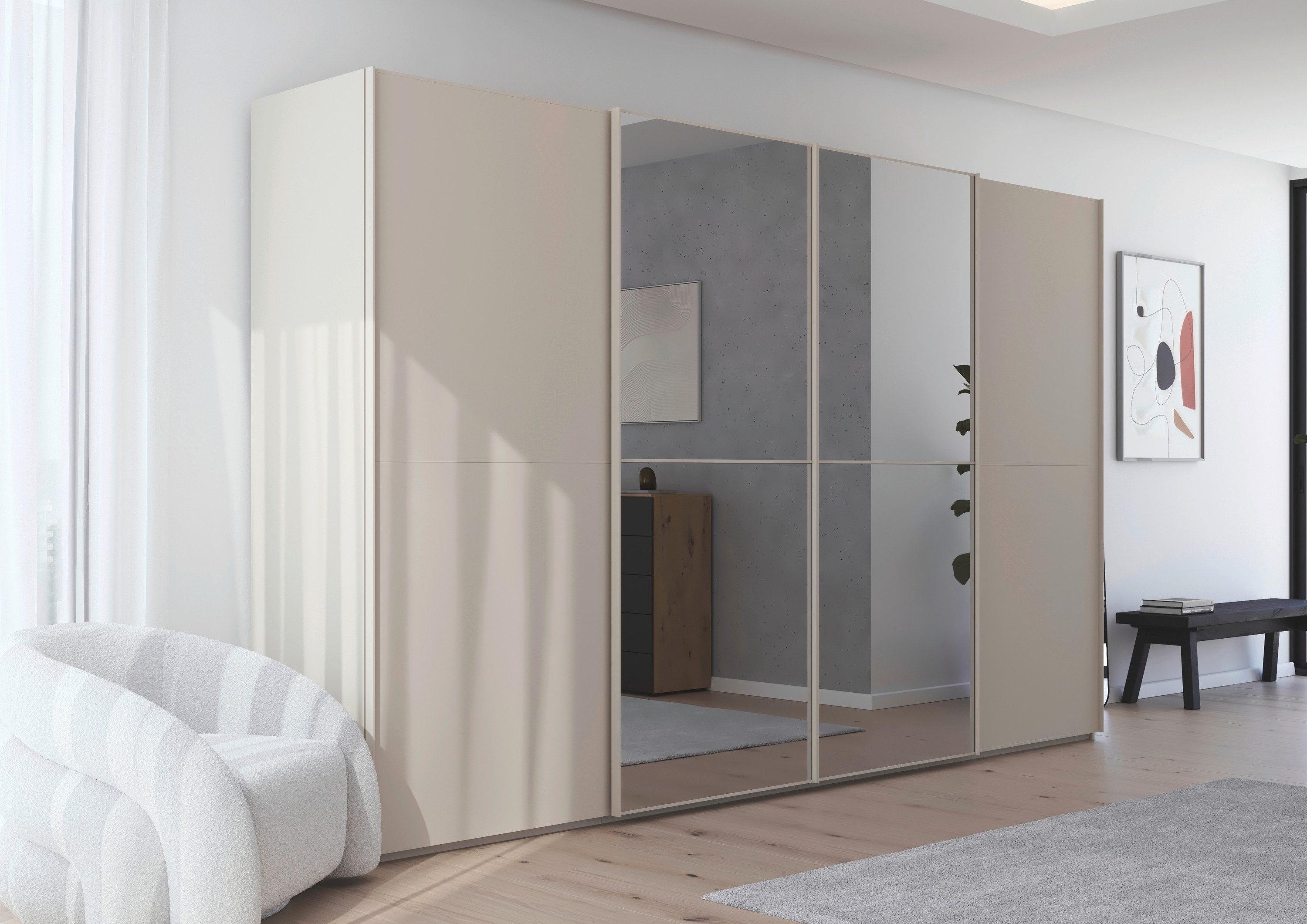 rauch Schuifdeurkast Kledingkast Kast Garderobe Slaapkamerkast SCALE-DUO edel tweedelige deuren, spiegel en 3 sierlijsten made in germany