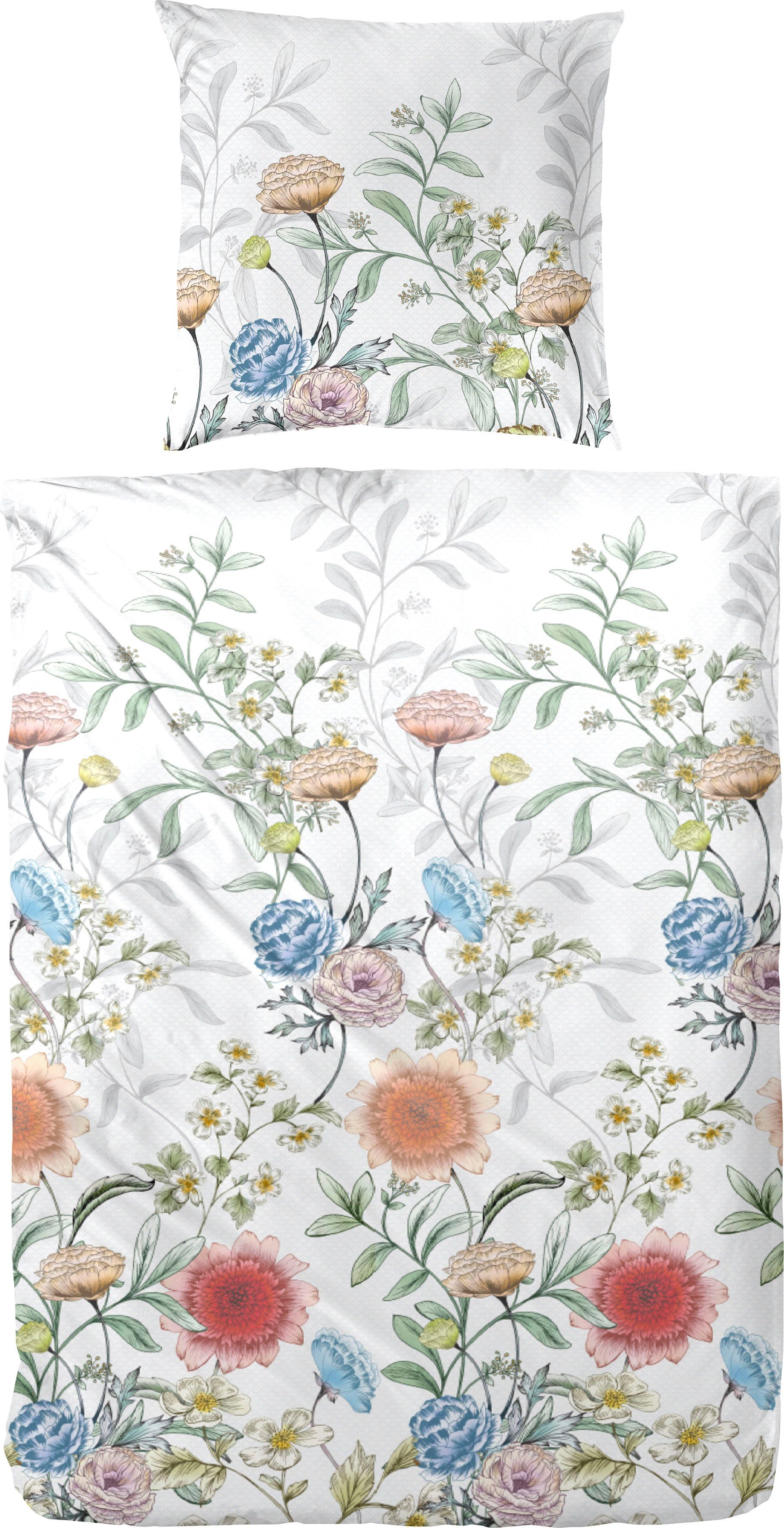 Primera Beddengoed Mako-satijn Tuinfeest met op elkaar liggende gebloemde motieven (2-delig) dekbedovertrekken multicolor