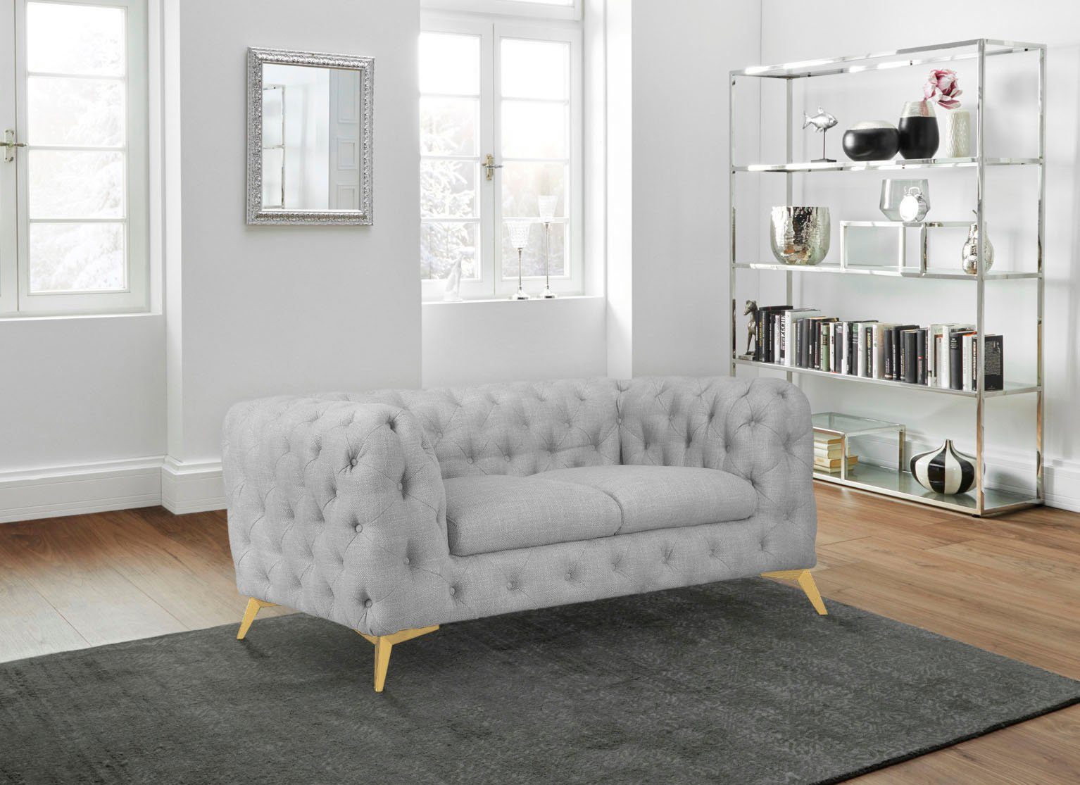 Leonique Chesterfield-bank Glynis luxueuze capitonnage, moderne chesterfield look, kleur van de poten ter keuze