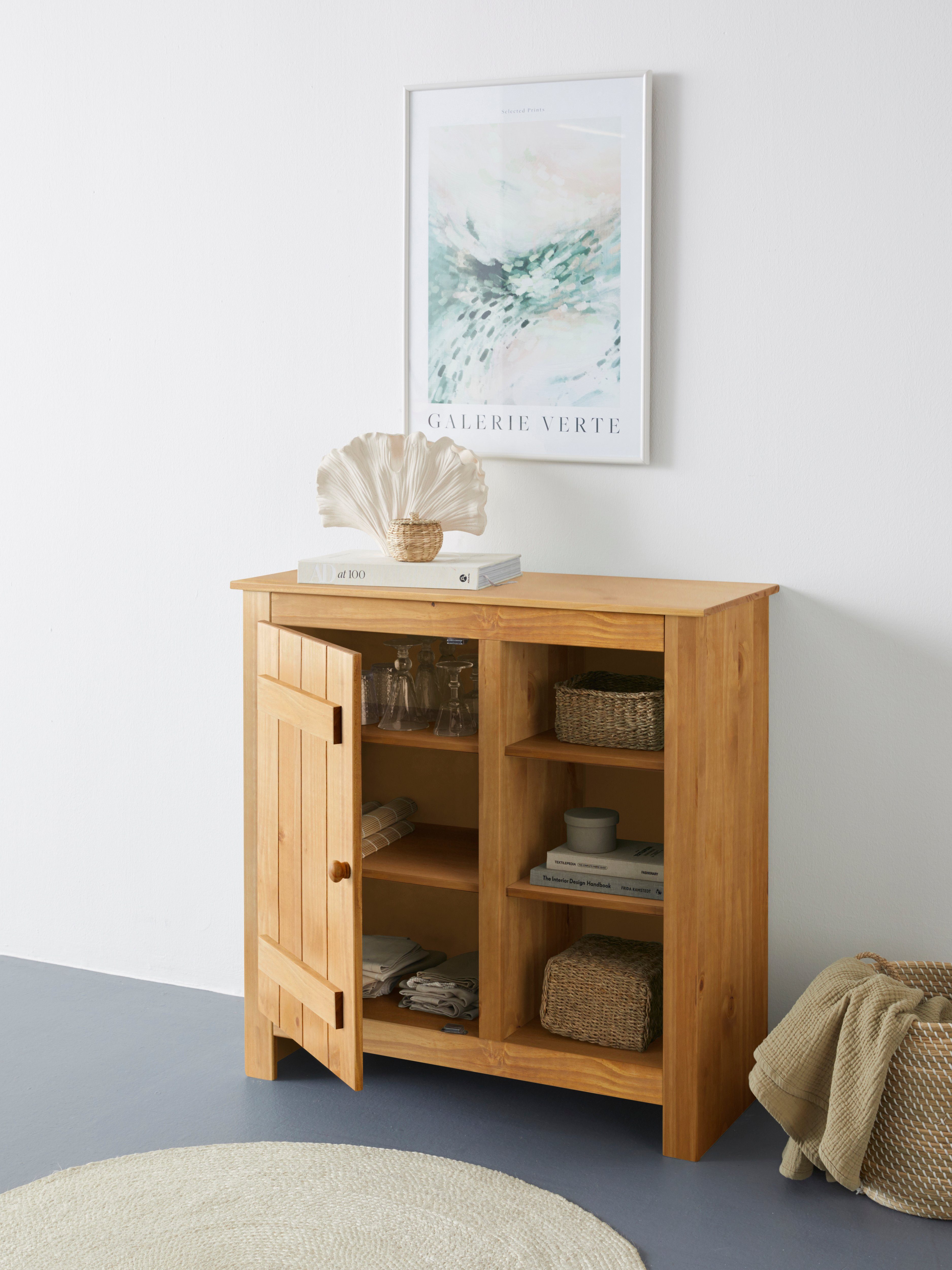 Home affaire Bergkast Bertram Massief hout, 4 verstelbare planken, magnetische sluiting, hoogte 90 cm
