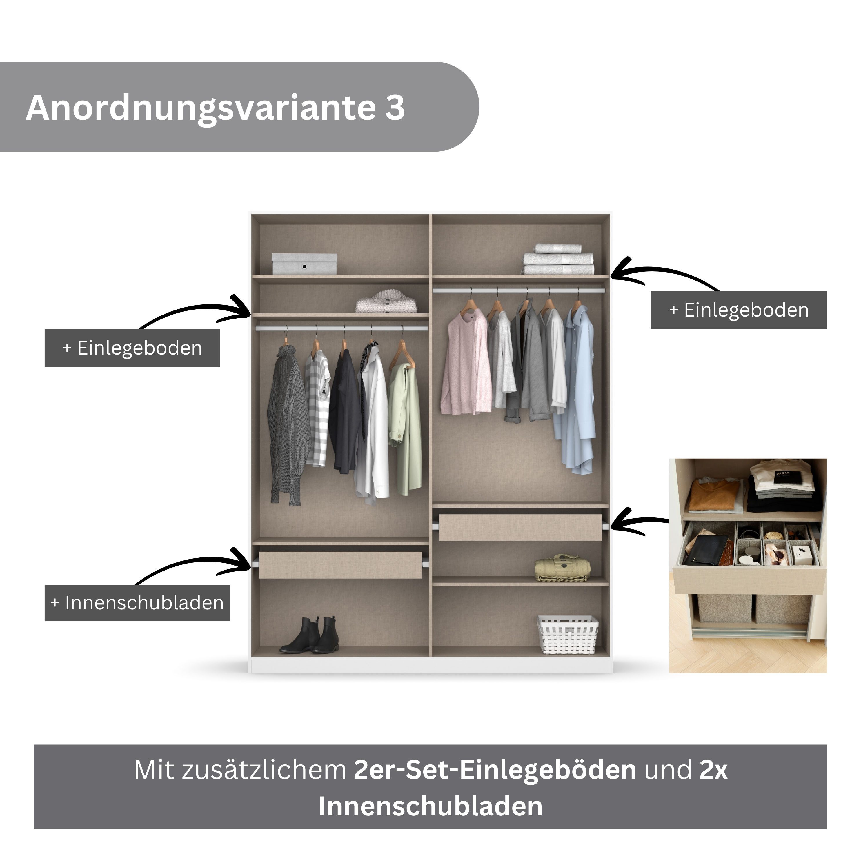 rauch Draaideurkast Kledingkast kast garderobe KOLUNA met decor-front inclusief 2 binnenladen en extra legplanken made in germany