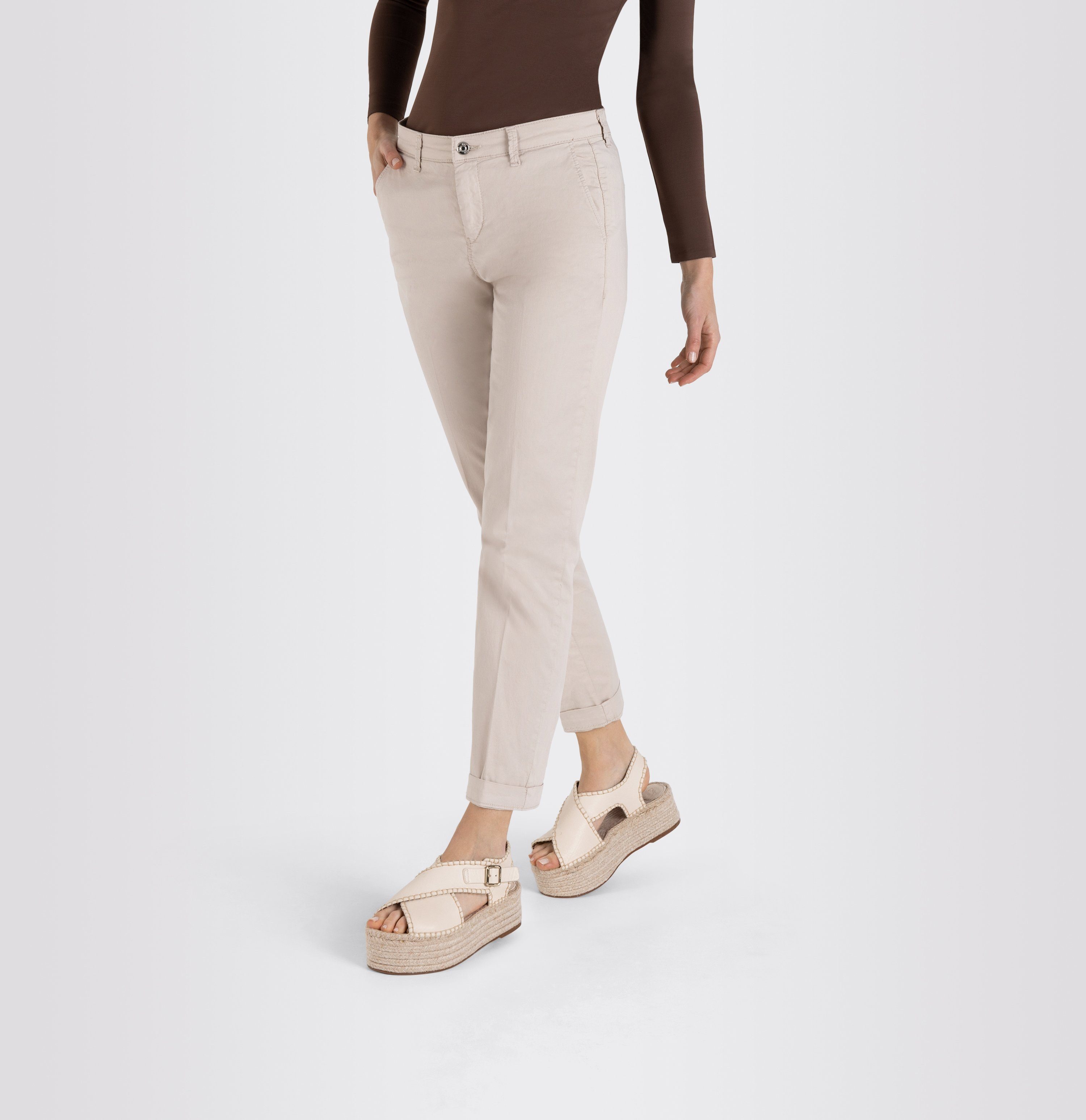 MAC high waist cropped chino van twill met persplooien licht beige