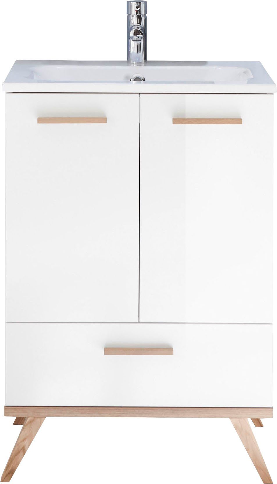 Saphir Wastafelonderkast Quickset mineralenmarmer wastafel met onderkast, 61 cm breed