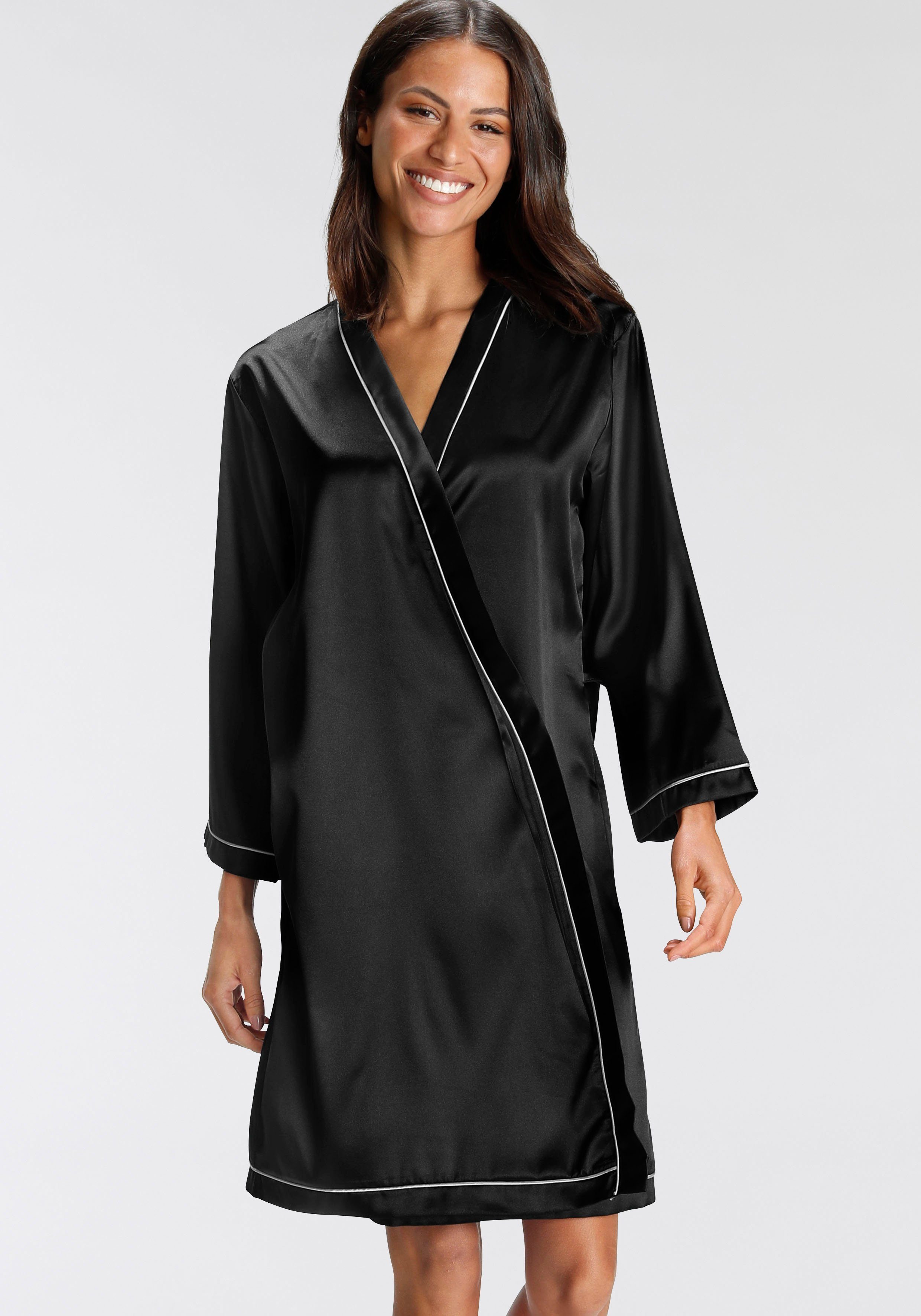 Bruno Banani Kimono met contrasterende paspel-details dames kimono's maat 34 zwart