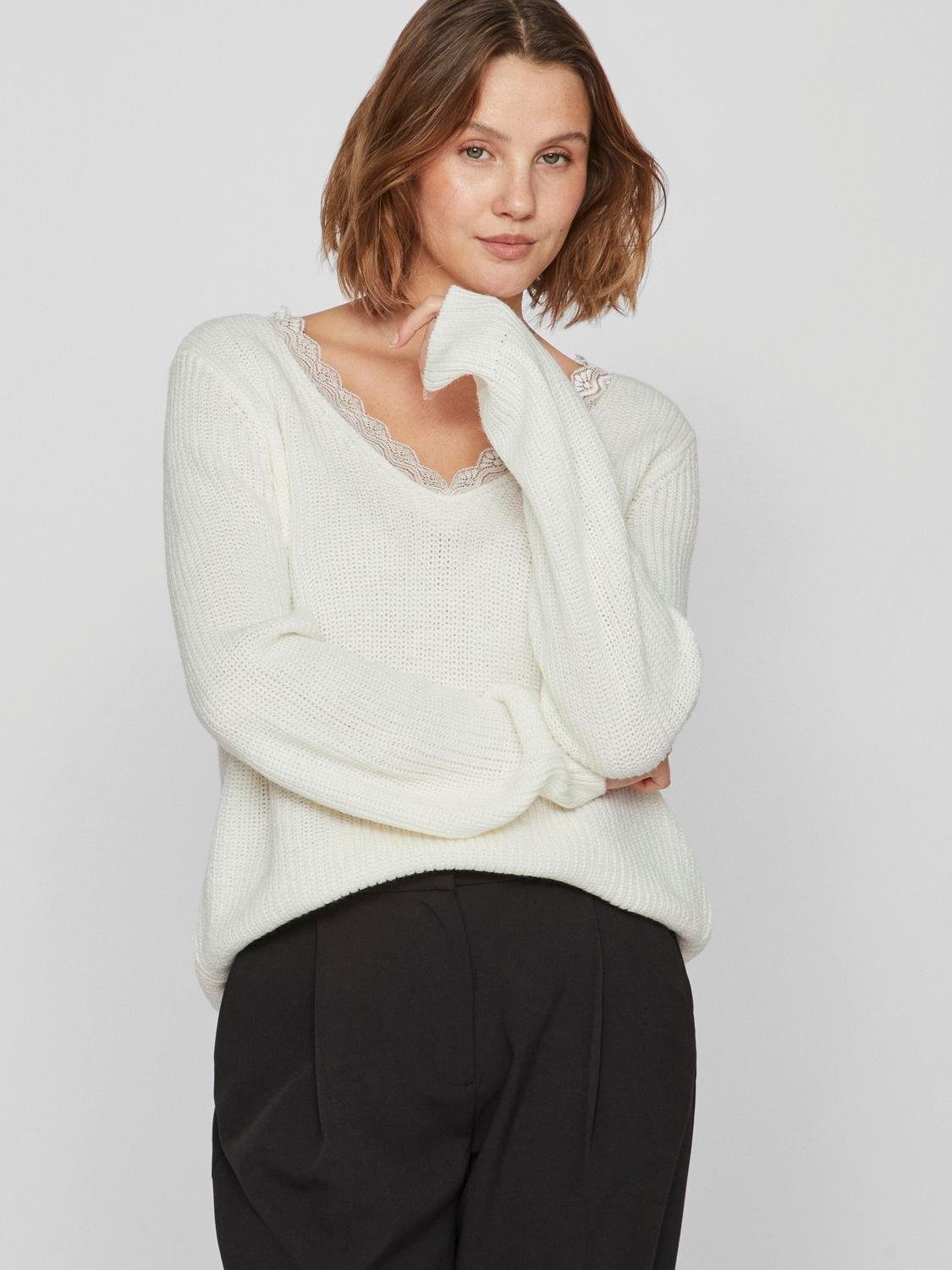 Vila Trui met V-hals VILOU REV V-NECK L/S LACE KNIT TOP -NOOS