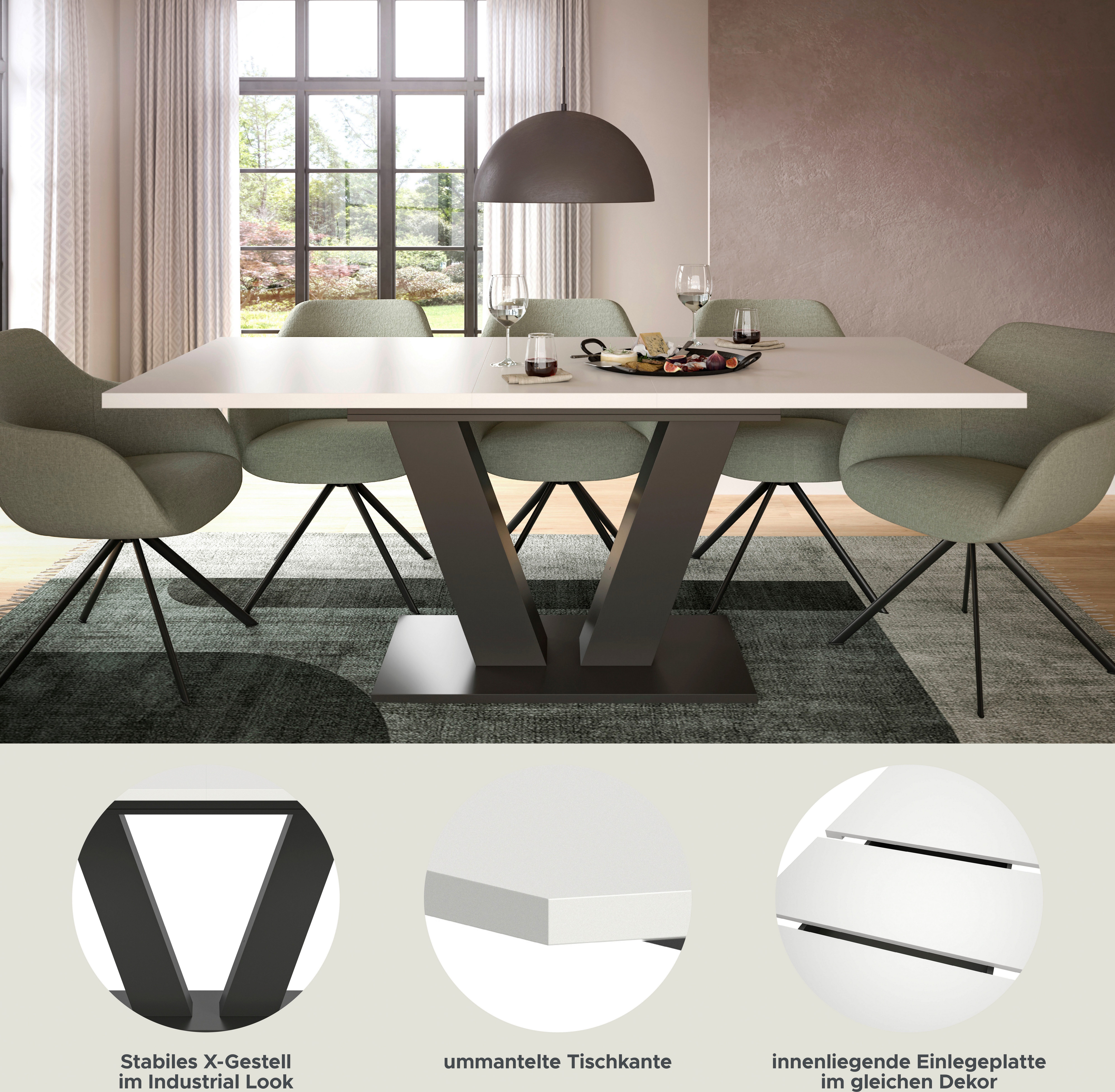 INOSIGN Eettafel Motus, uitschuifbaar 150 - 190 cm, inclusief 40 cm inlegplaat