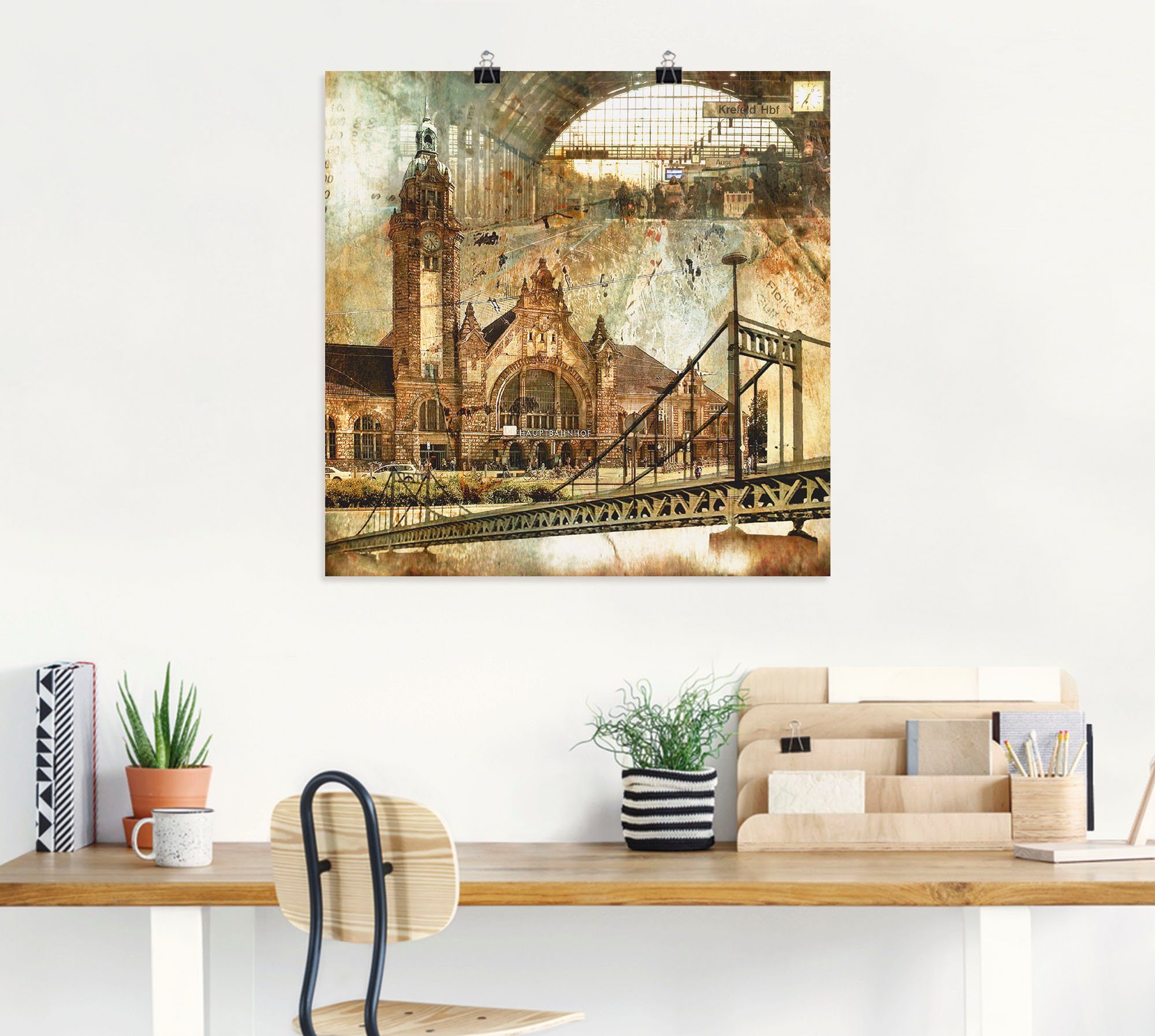 Artland Artprint Krefeld skyline abstracte collage als artprint op linnen, poster in verschillende formaten maten