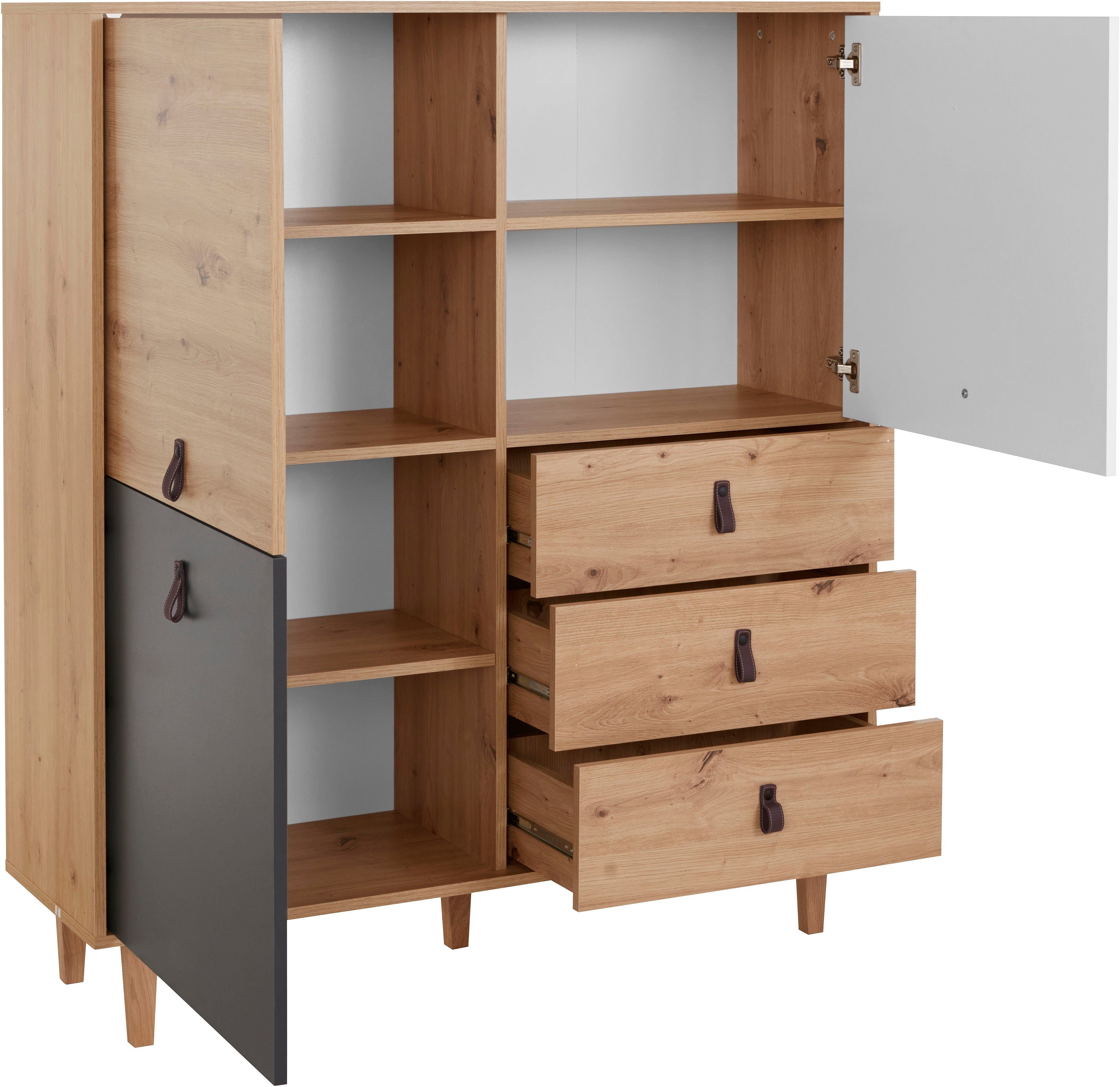 Homexperts Highboard BRISTOL , breedte 120 cm, hoogte 135 cm, met massief eiken poten