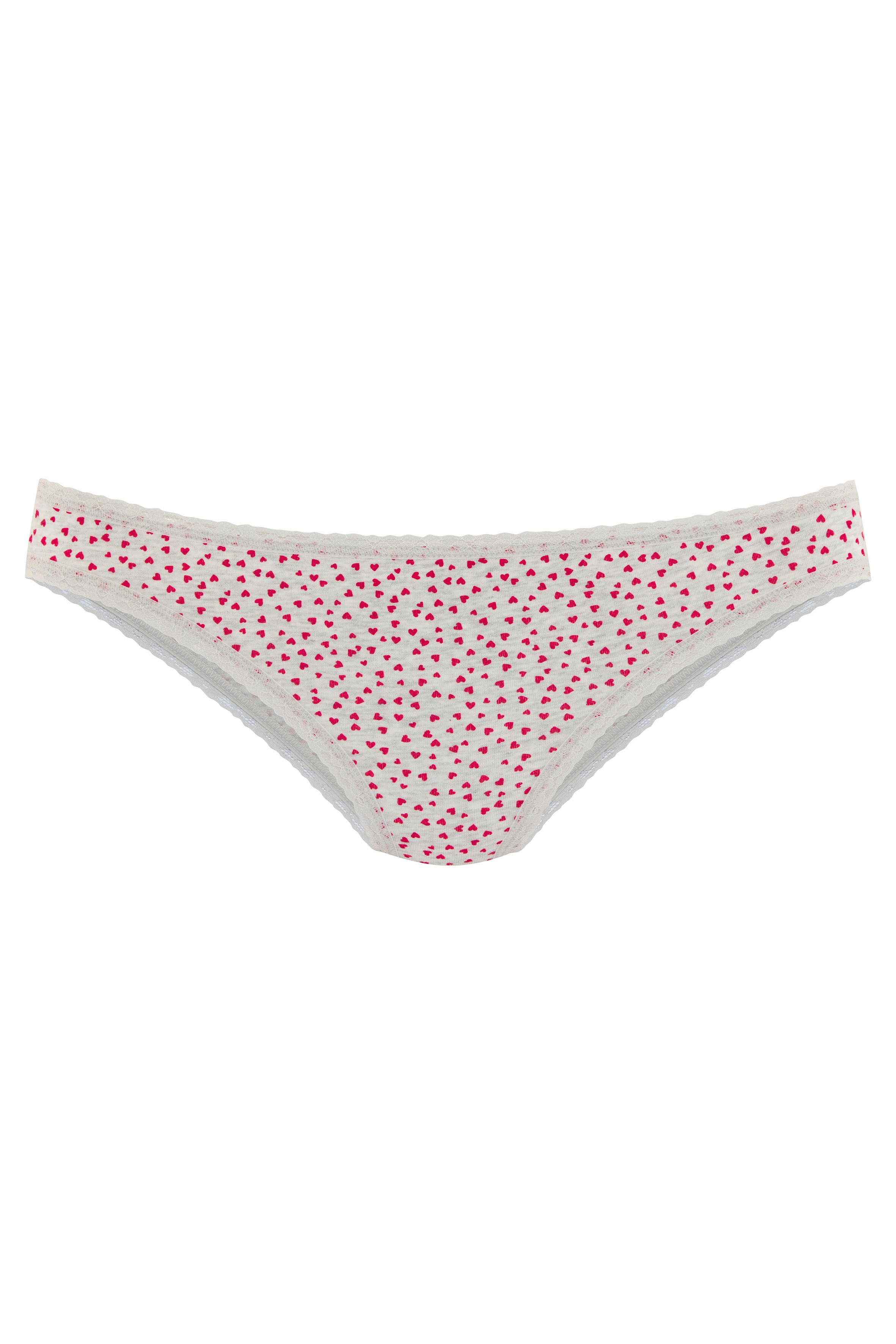 Lascana Brazilian slip met schattige hartjesprints en van elastische katoenkwaliteit (Set van 5)