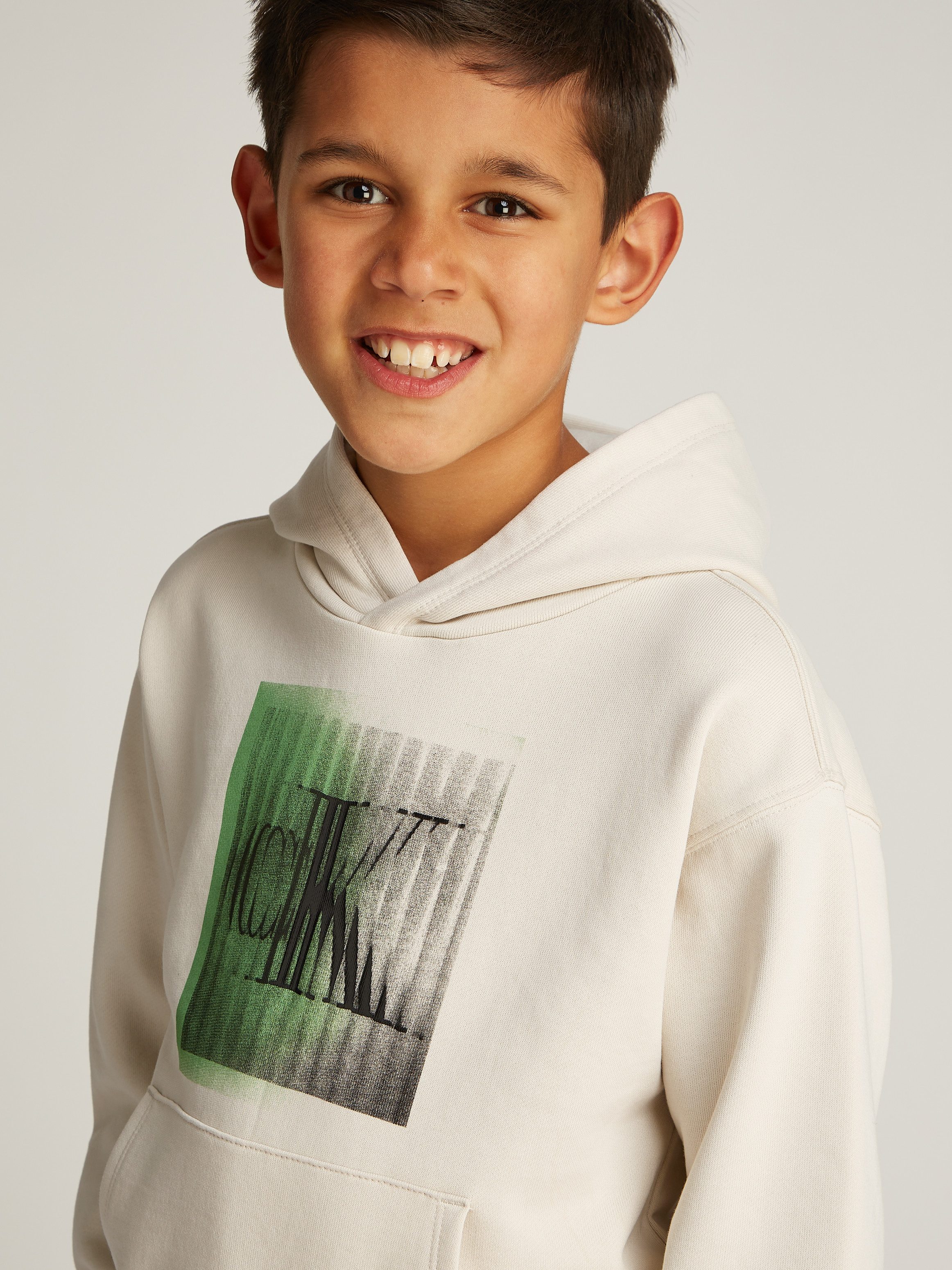 Calvin Klein Sweatshirt LARGE SHIFTED CK HOODIE voor kinderen tot 16 jaar met logo-opdruk