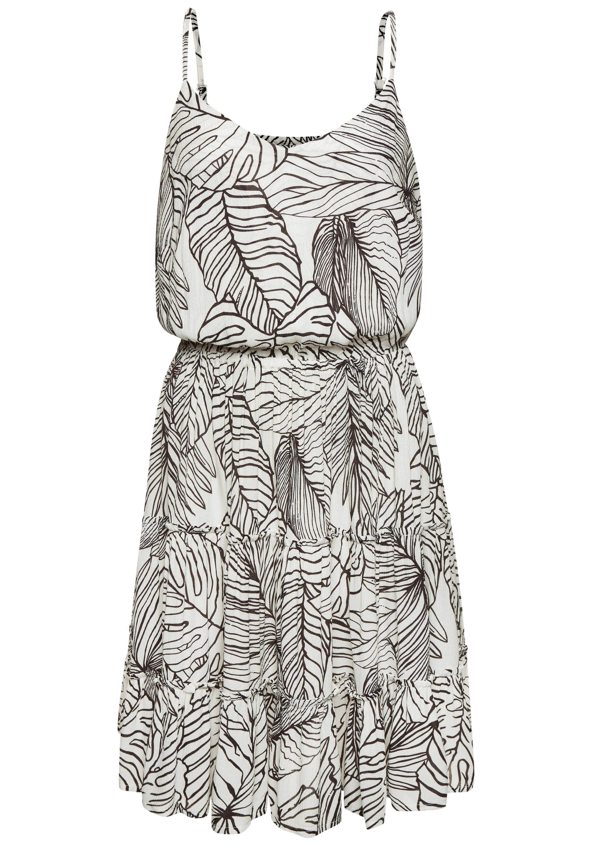s.Oliver RED LABEL Beachwear Zomerjurk met volantskirt, schouderjurk met alloverprint en v-hals