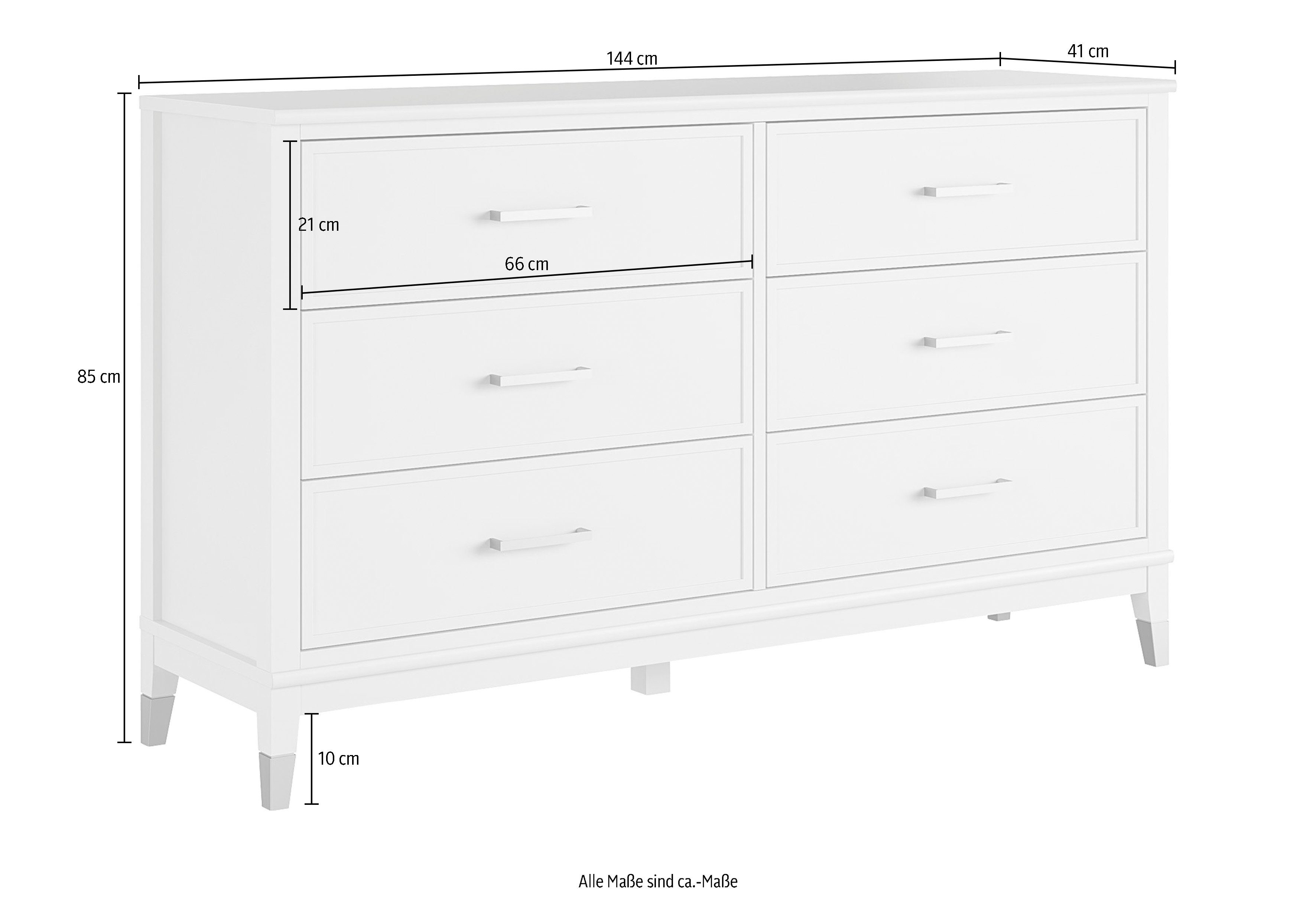 CosmoLiving by Cosmopolitan Kast Westerleigh met 6 laden, mdf, poten van massief hout, hoogte 85 cm, breedte 145 cm