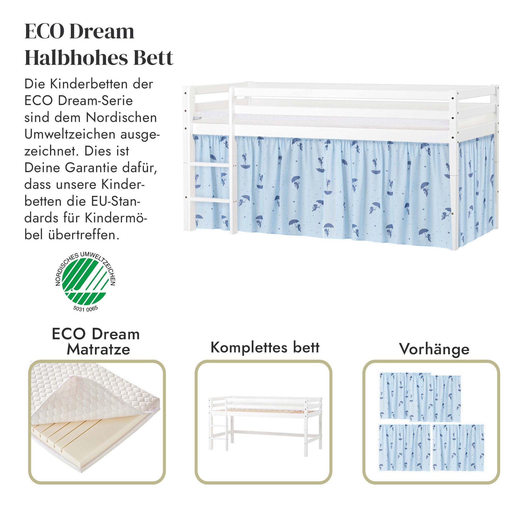 Hoppekids Speelbed Eco Dream Massief hout, naar keuze in 2 afmetingen en 4 kleuren, matras ter keuze