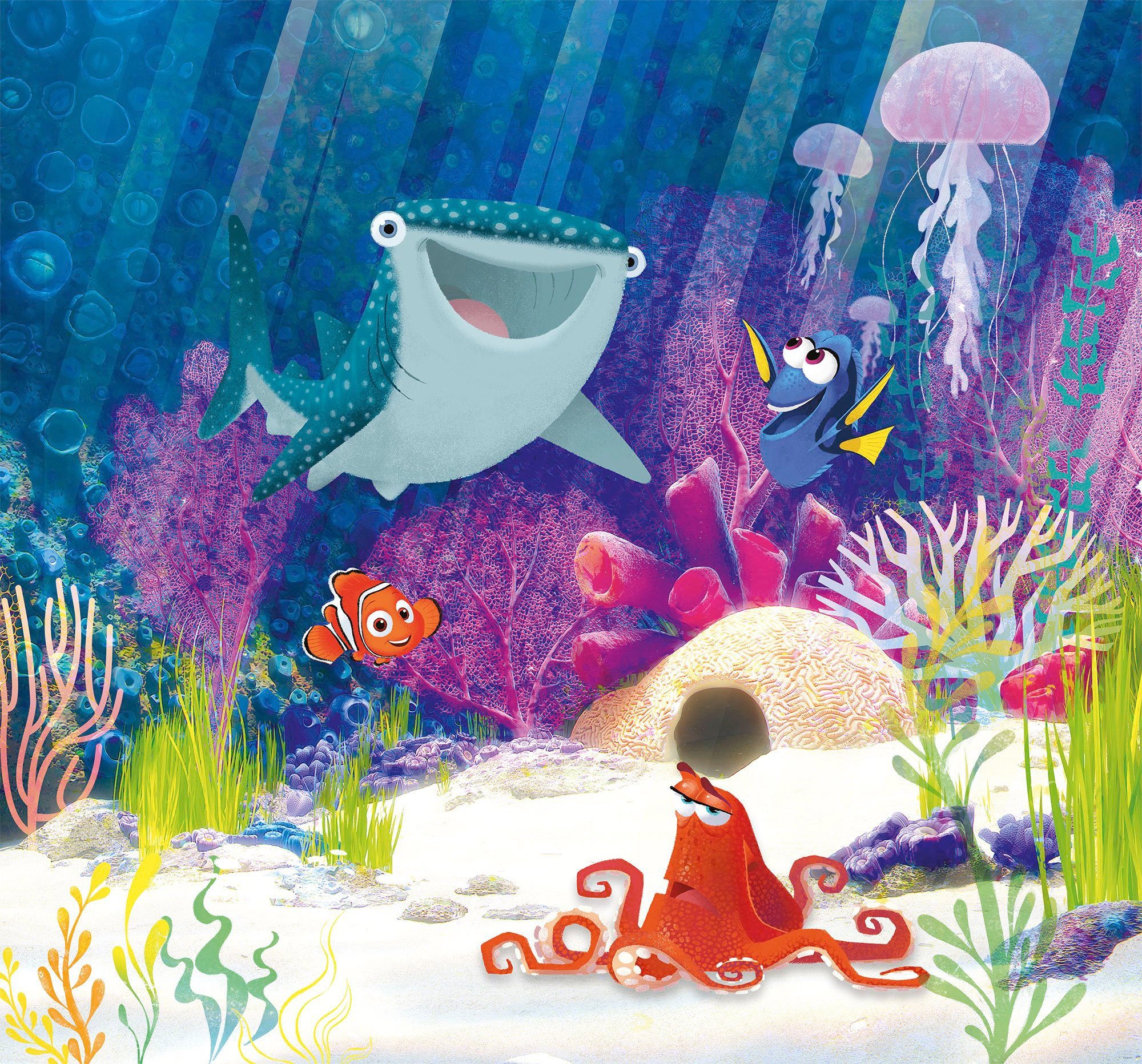 Komar Vliesbehang Digitale print vlies - Dory Aqua Party - Afmeting 300 x 280 cm zelfklevend behang multicolor