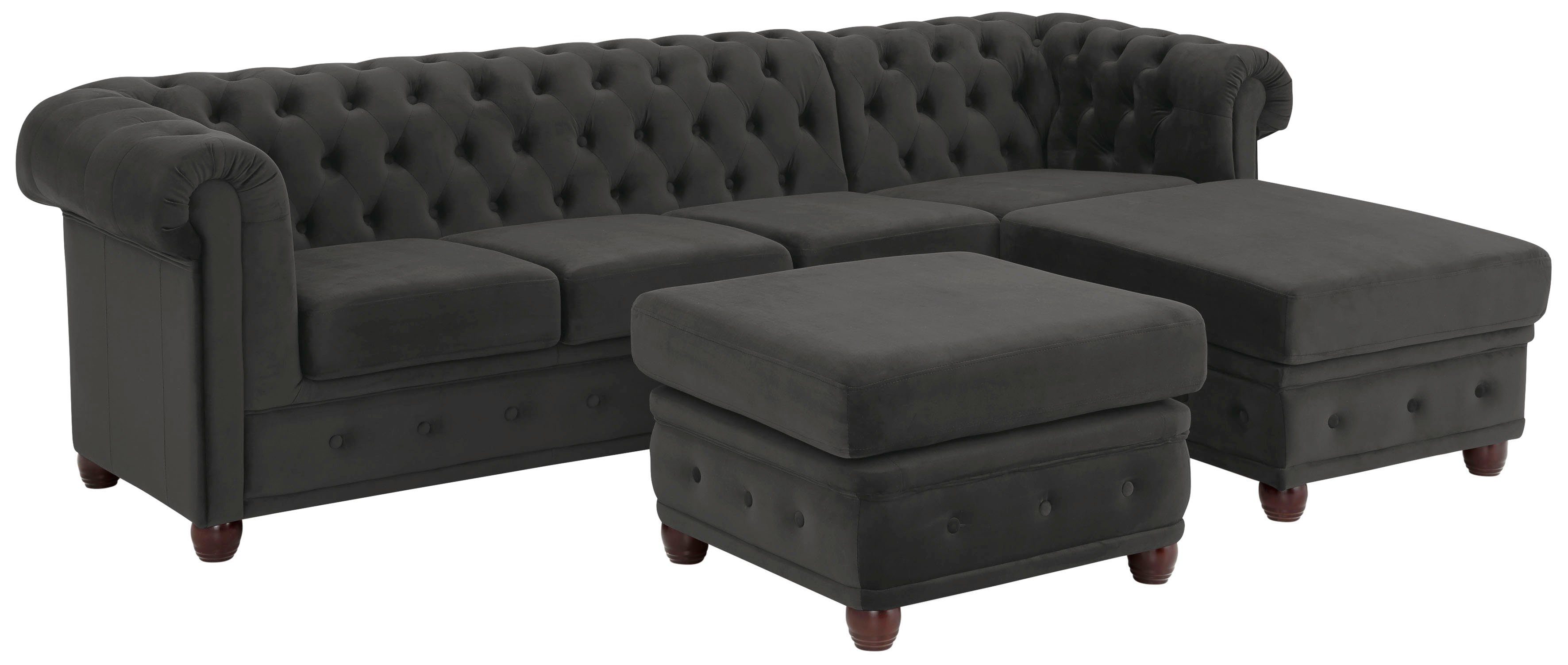 Home affaire Chesterfield-bank New Castle L-vorm hoogwaardige capitonnage in chesterfield-design, bxdxh: 255(171x72)