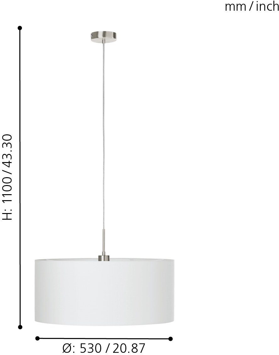 EGLO Hanglamp PASTERI wit / ø53 x h110 cm / excl. 1x e27 (elk max. 60 w) / lamp van stof
