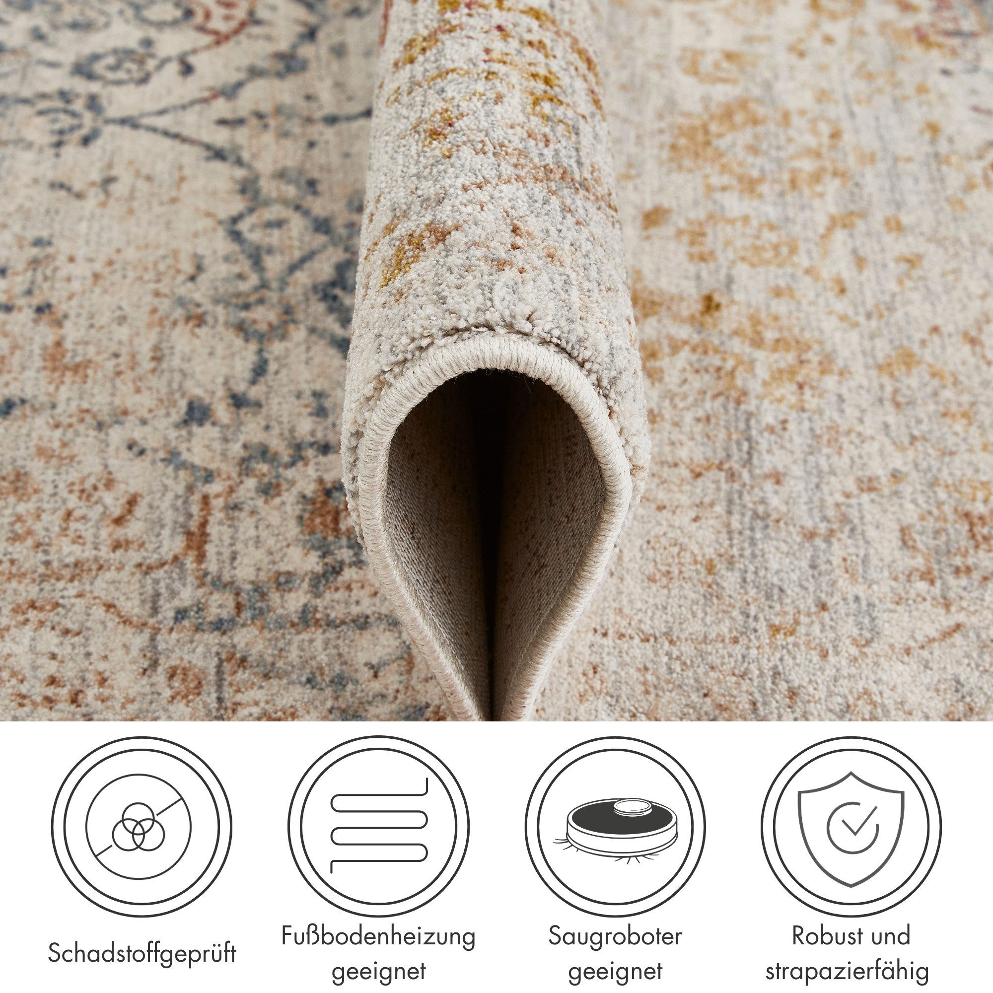 LUXOR living Vloerkleed Rocco Vintage-look, bloemig ontwerp, woonkamer, slaapkamer