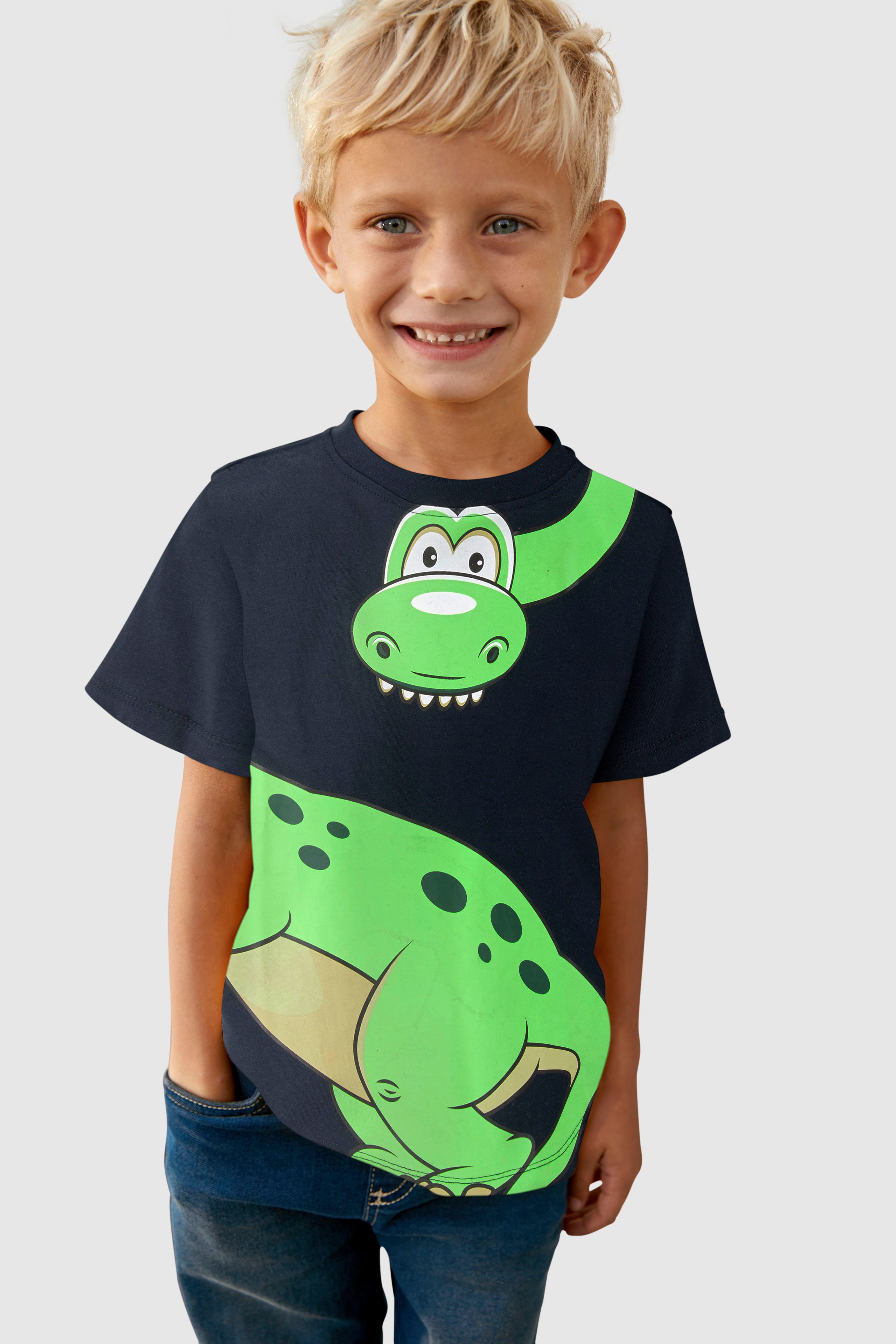 KIDSWORLD T-shirt GREEN DINO Korte mouwen, basic pasvorm, bedrukt, ronde hals