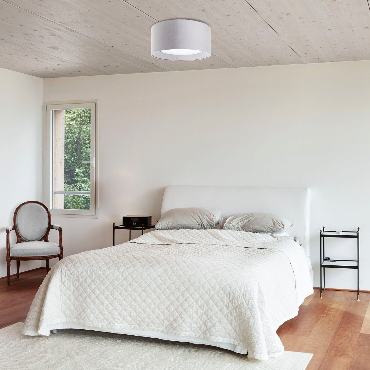 Paco Home Plafondlamp Om Rond kantoor textielkap 3 x E27 modern gesloten uni