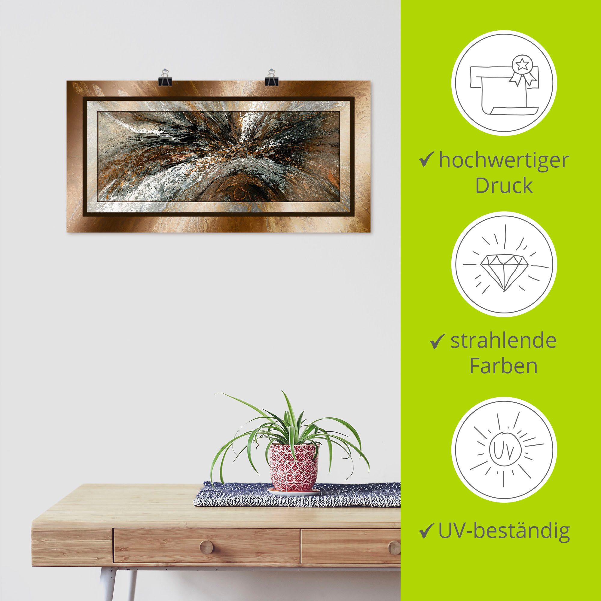 Artland Artprint Goudkleur abstract 1 als artprint van aluminium, artprint voor buiten, artprint op linnen, poster in verschillende maten. maten