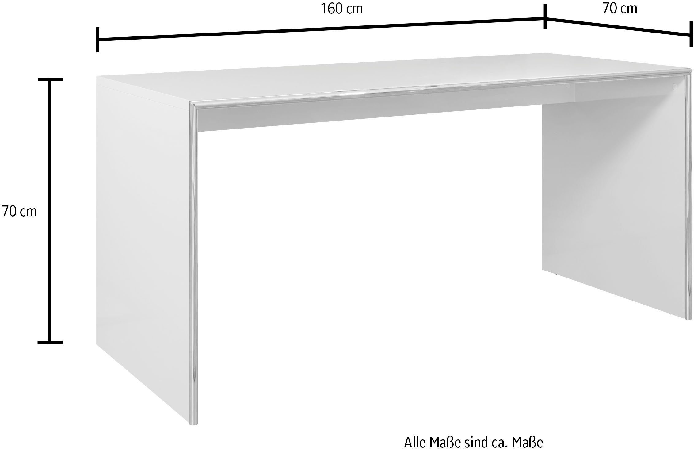 Places of Style Werkbank Infinity Bureau in elegante hoogglanslook en chromen frame - B/H 160/70 cm