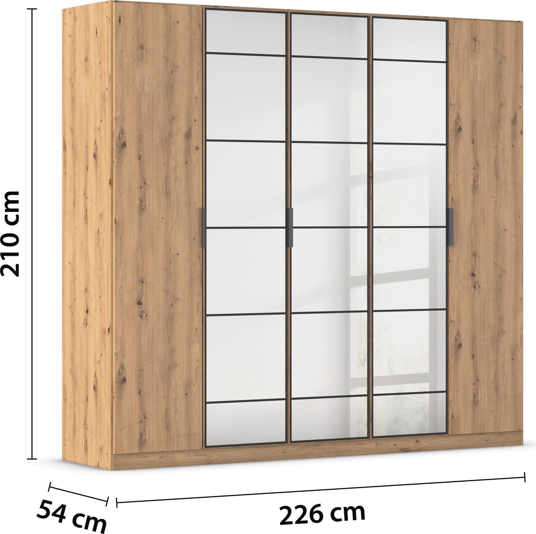 rauch Draaideurkast Kledingkast Kast Garderobe Slaapkamerkast ACERO Middeldeuren met spiegel in moderne loft-look MADE IN GERMANY