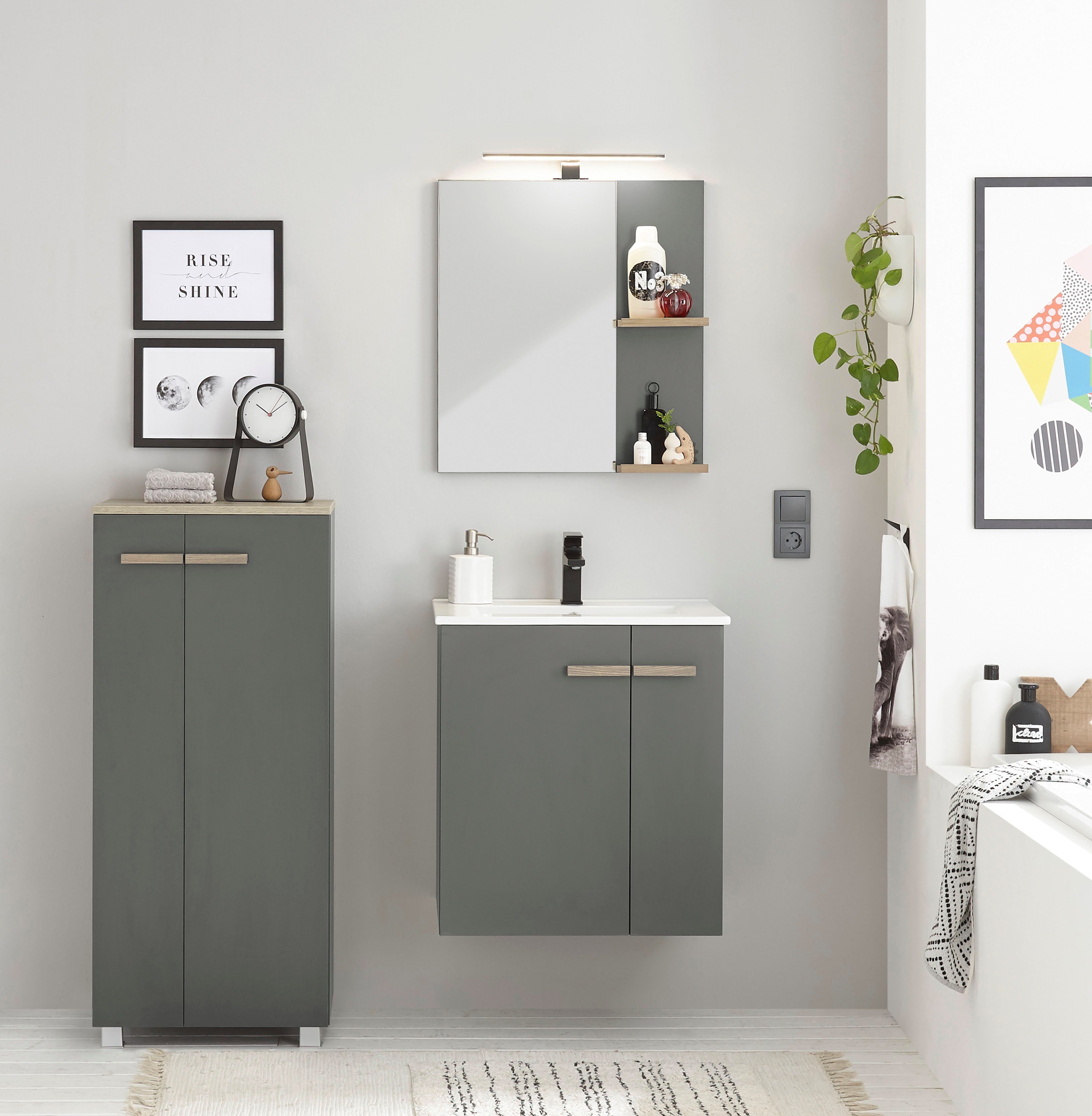 Places of Style Badkamerserie SOLiD, Badmöbel-Set, Bad im modernen Design, 3-teiliges Badezimmer Totale breedte 130 cm, wastafelonderkast met inbouw-wasbak, halfhoge kast (3-delig)