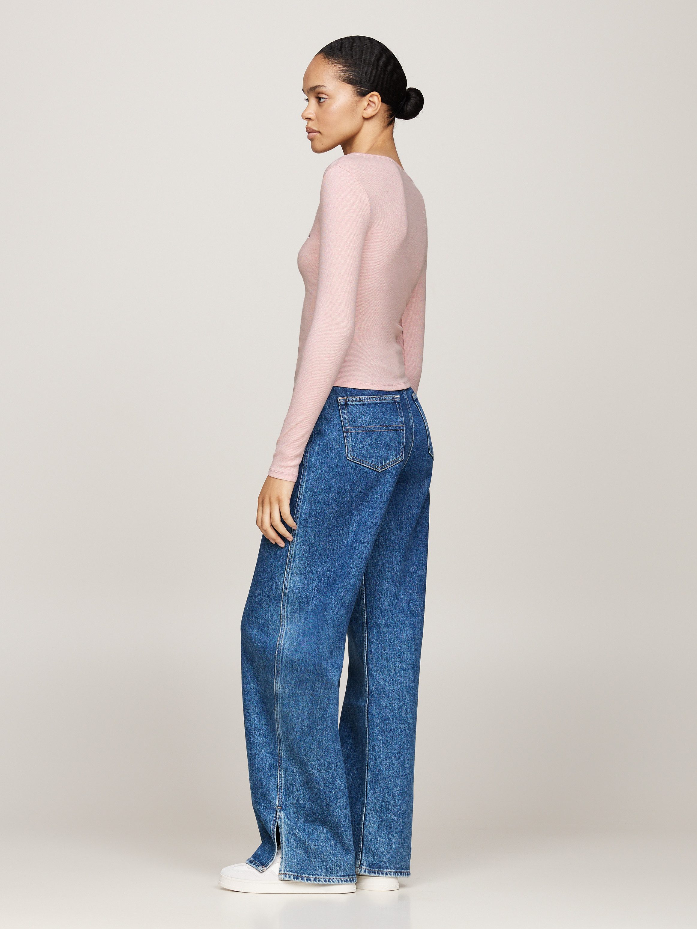 TOMMY JEANS Shirt met lange mouwen TJW MELANGE HENLEY LS EXT in gemêleerde look, met logo-borduursel