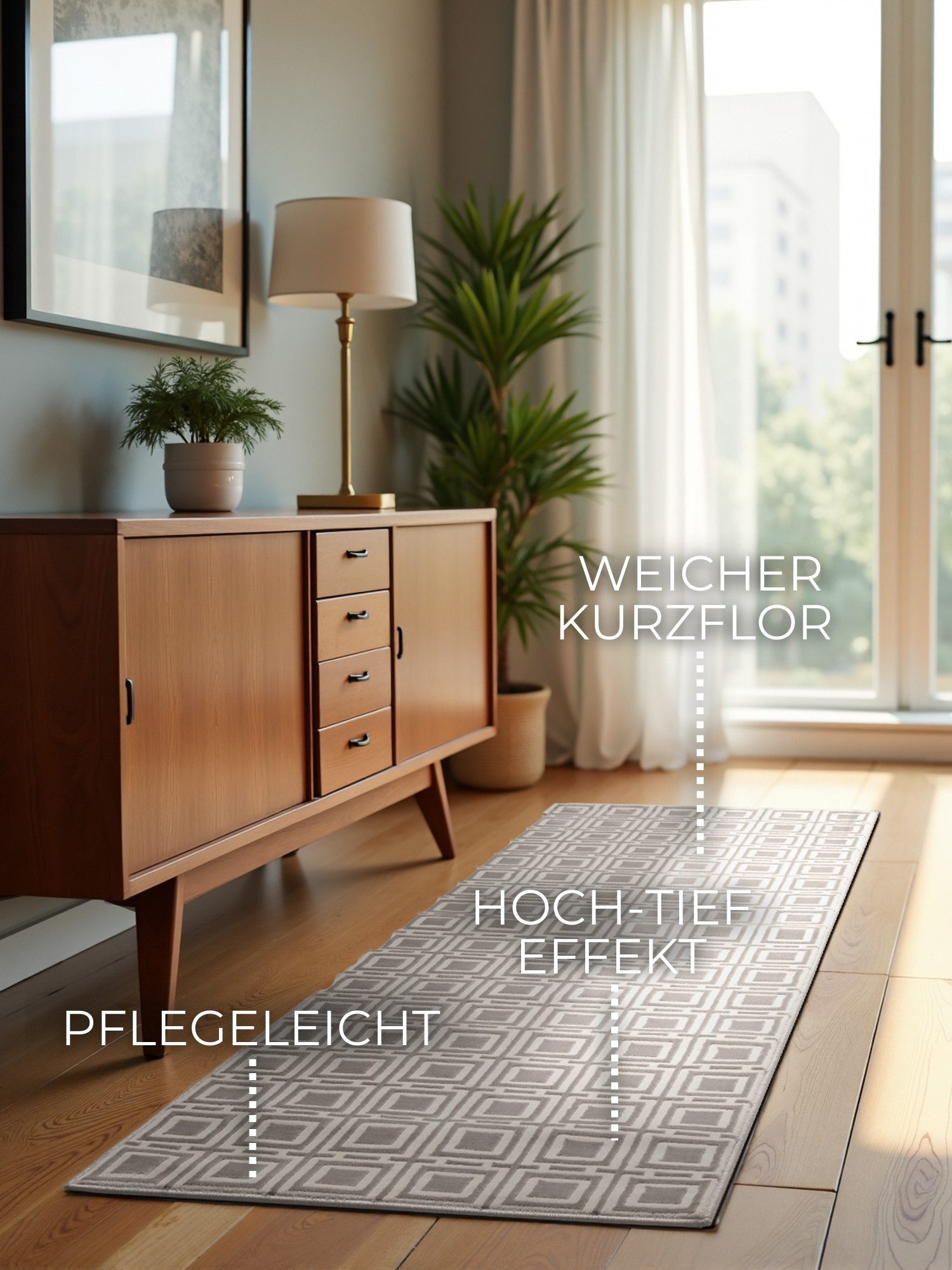 ELLE DECORATION Design-vloerkleed Howlite Woonkamer, slaapkamer, loper, hoog-laag effect, gang, glans