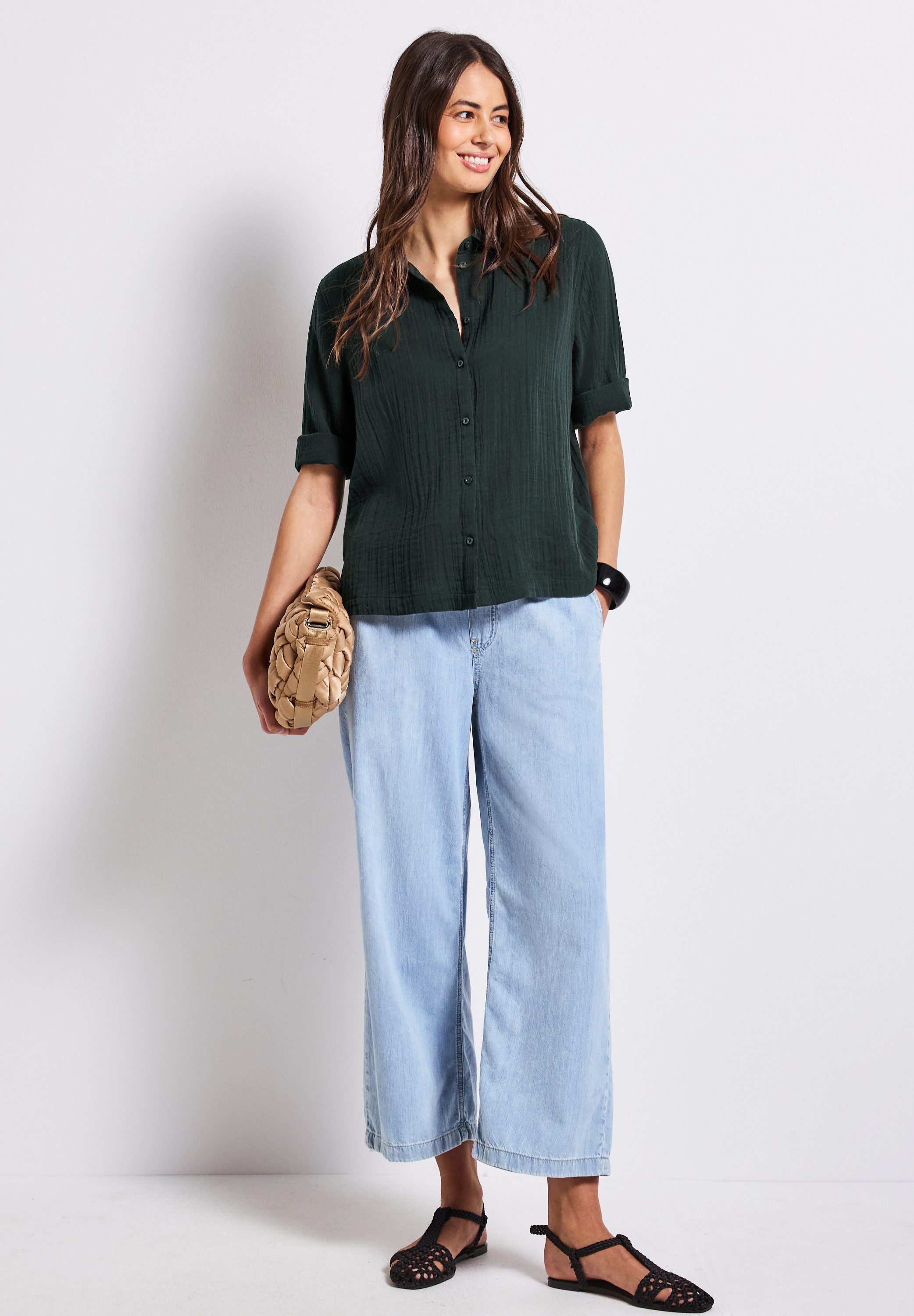 STREET ONE Overhemdblouse in mousseline look