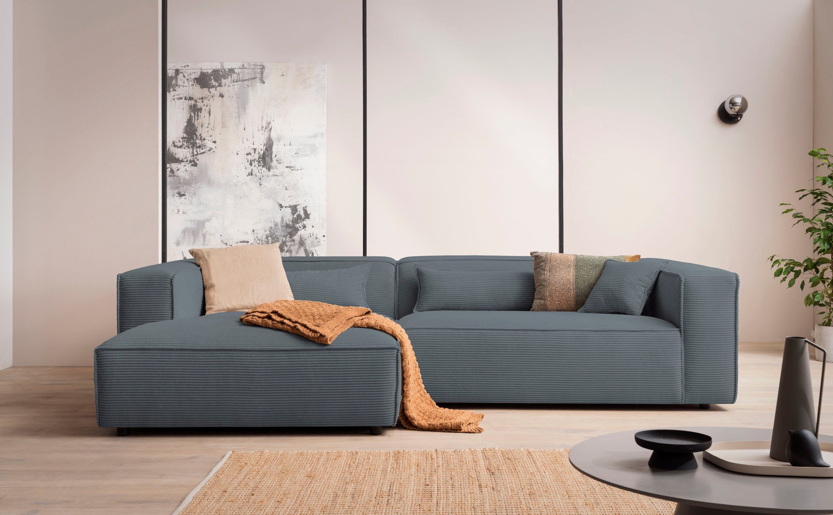 LeGer Home by Lena Gercke Hoekbank PIARA XXL, Big-sofa in cord of linnenlook, L-vorm, met biesnaad