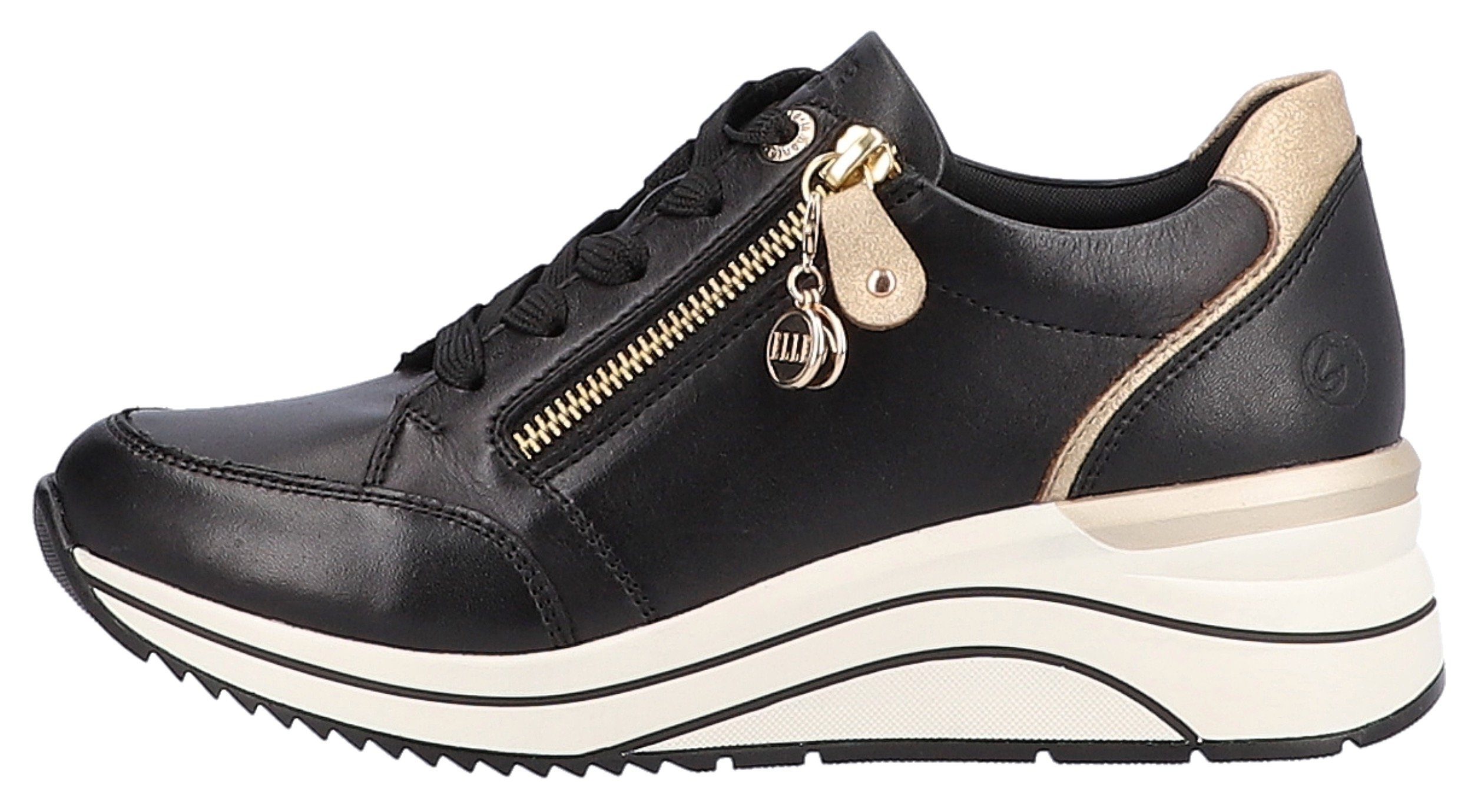 Remonte Sneakers met sleehak , vrijetijdsschoen, lage schoen, veterschoen met goudkleurige logo-hanger