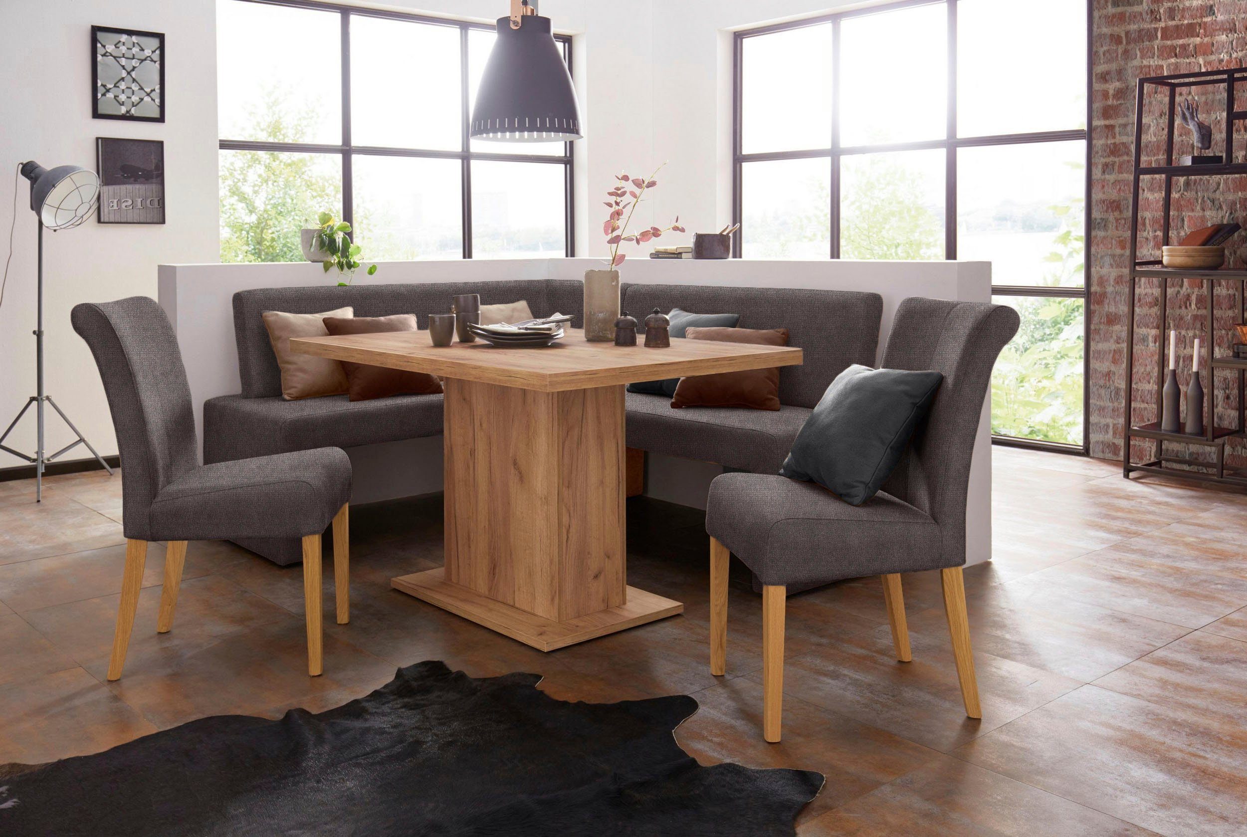 Home affaire Stoel met 4 poten Barcelona Stoelpoten van massief hout, zacht verdikte zitting en rugleuning (set, 2 stuks)